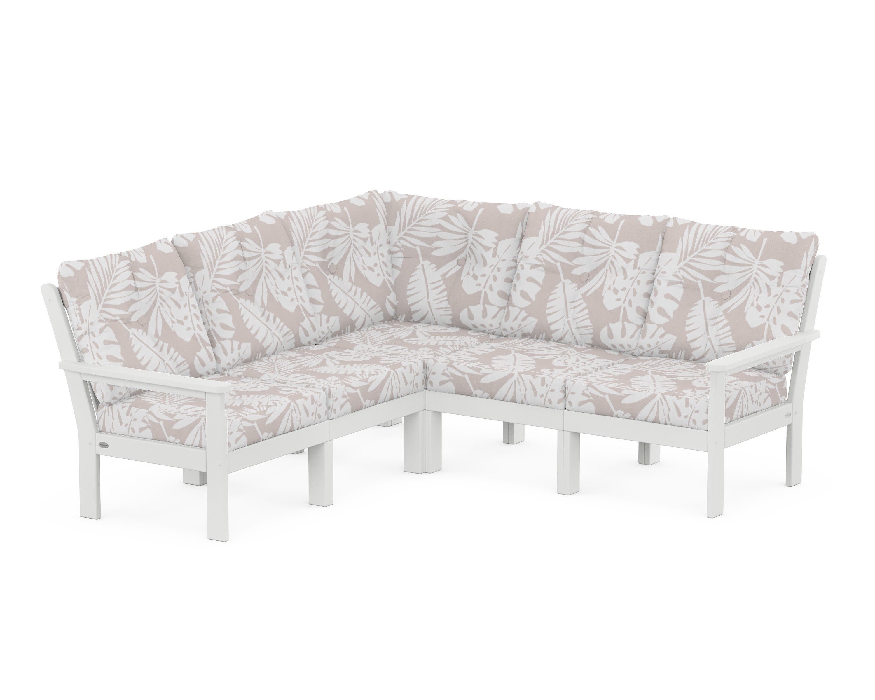 Vineyard 5-Piece Sectional in White / Leaf Dune Burlap