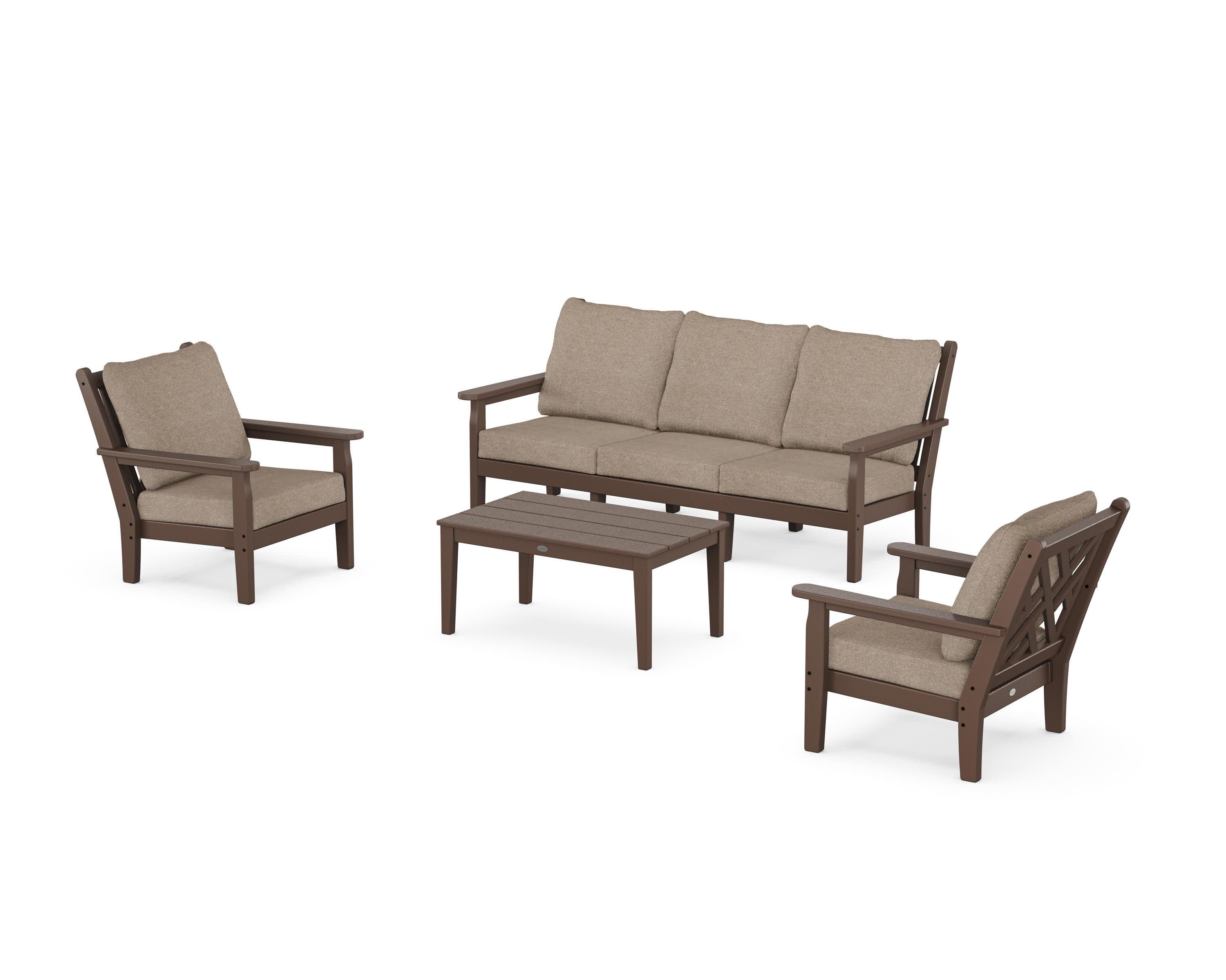 Chippendale 4-Piece Deep Seating Set with Sofa in Mahogany / Spiced Burlap