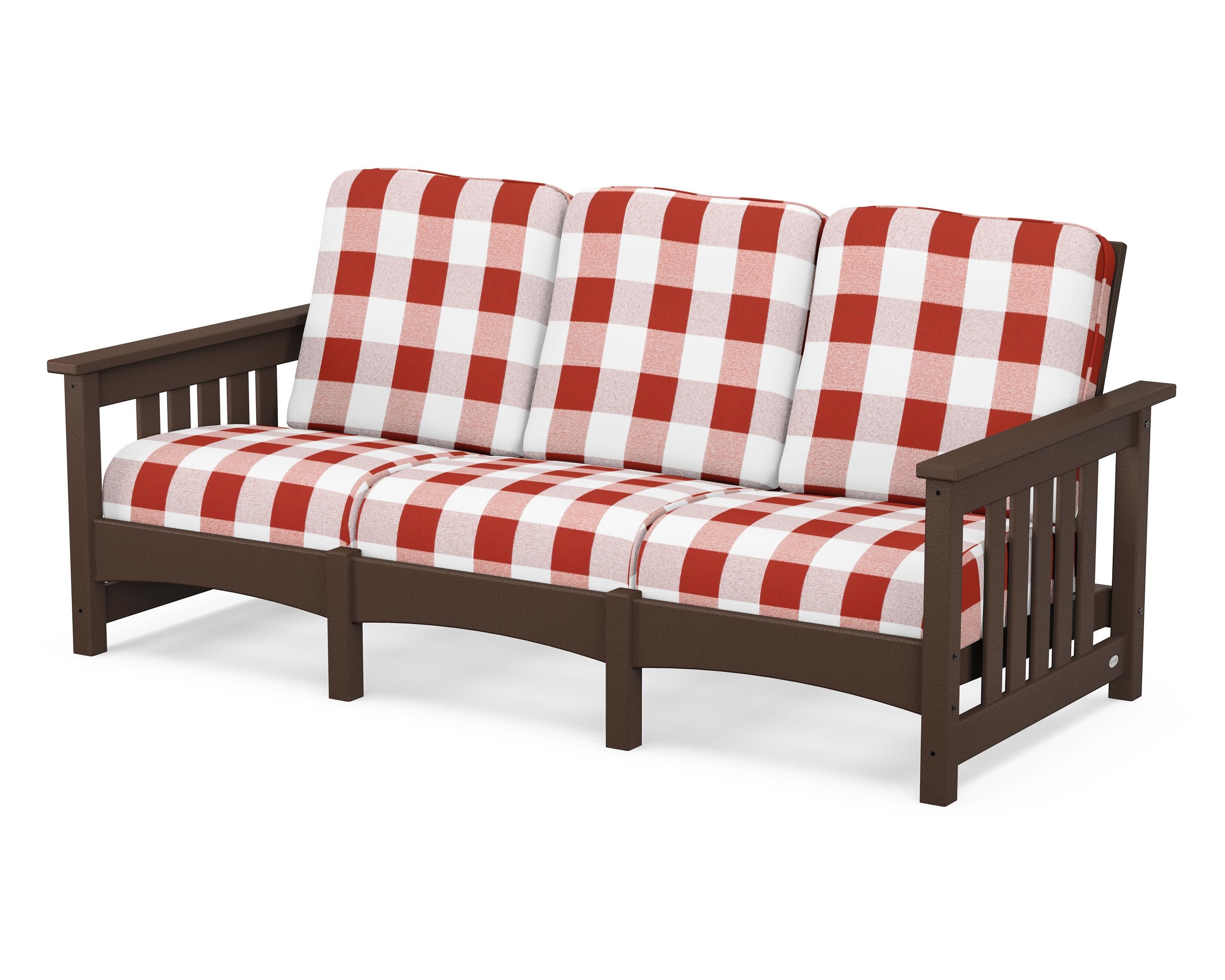 Club Mission Sofa in Mahogany / Buffalo Plaid Crimson