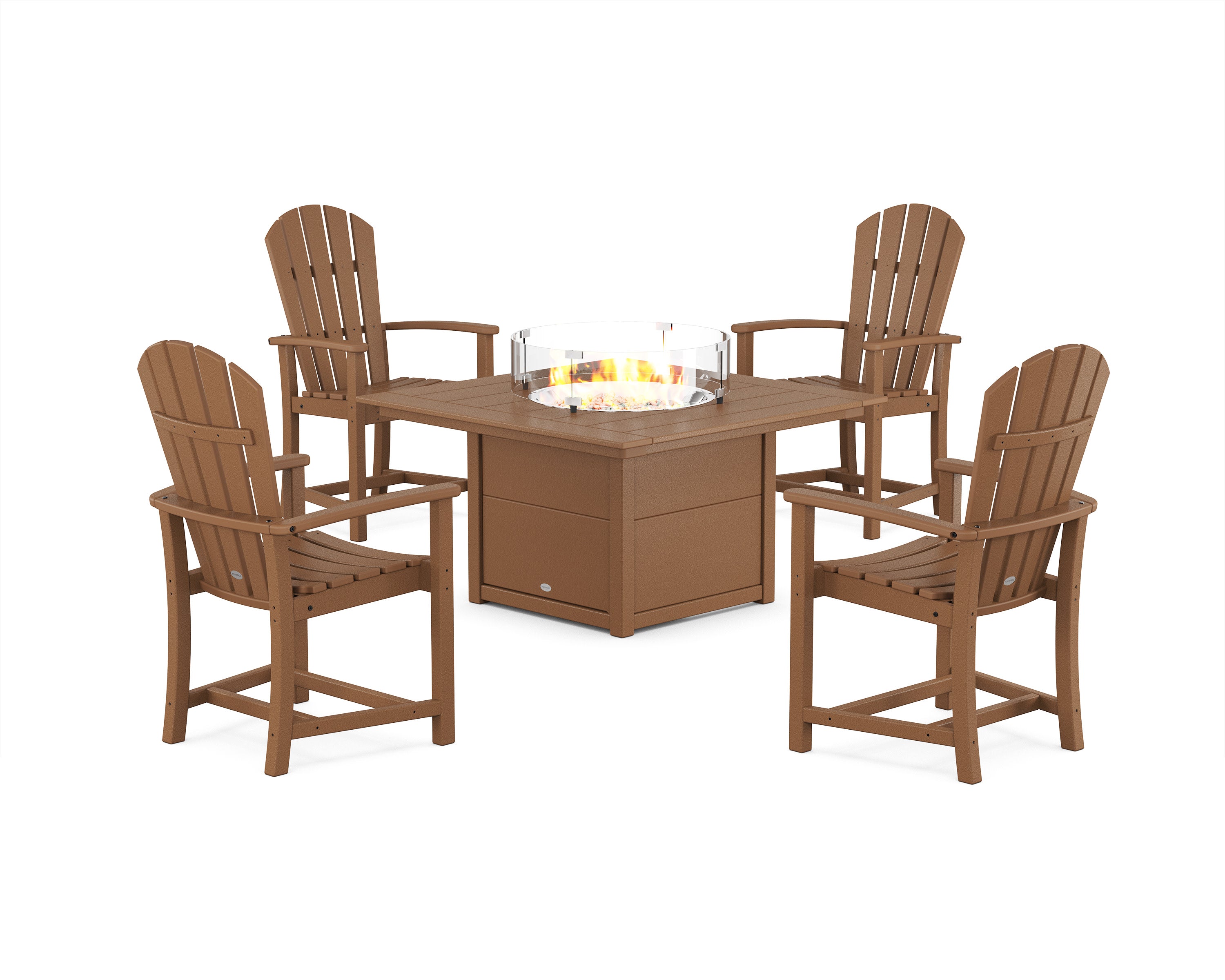 Palm Coast 4-Piece Upright Adirondack Conversation Set with Fire Pit Table in Teak