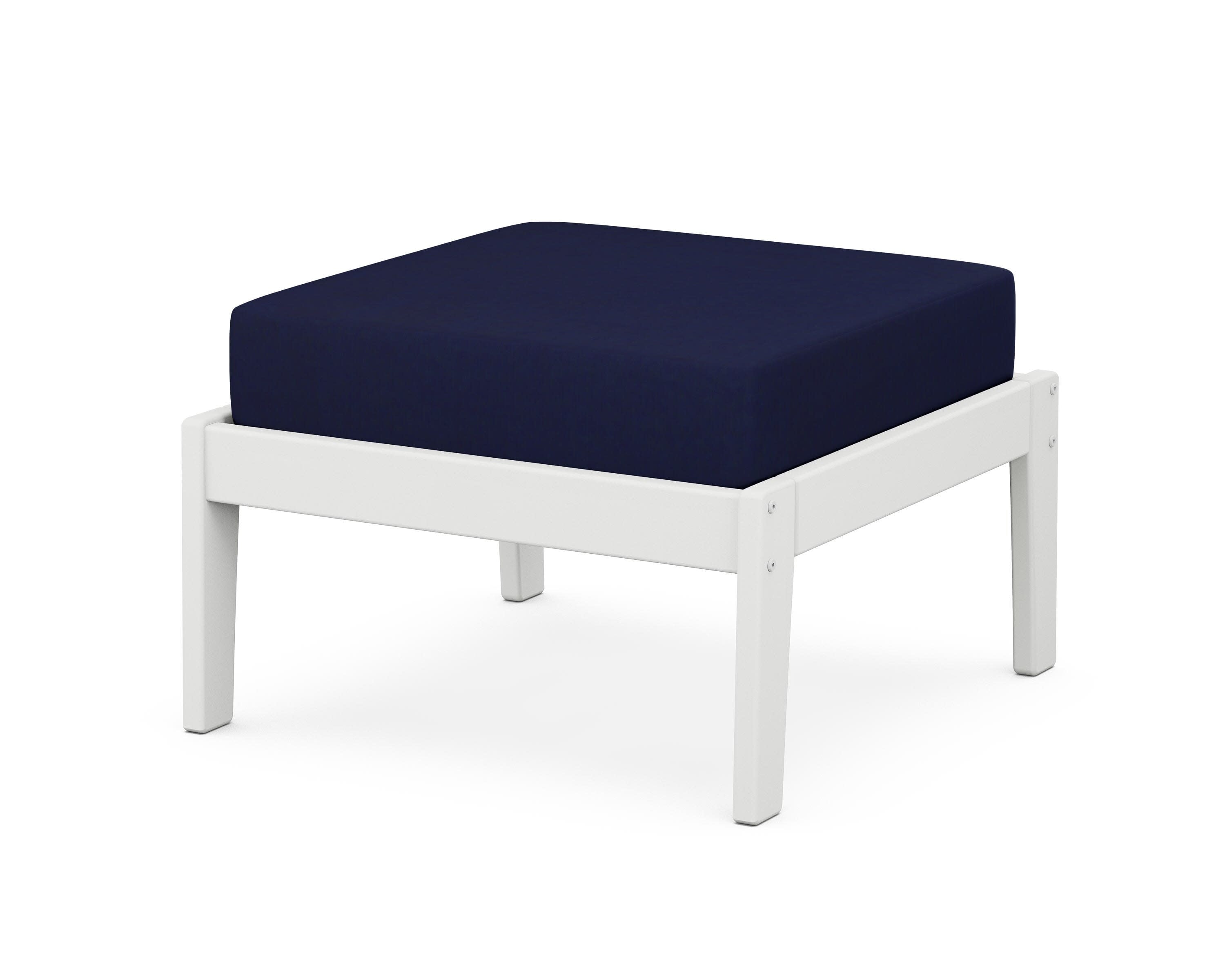 Deep Seating Ottoman in White / Navy
