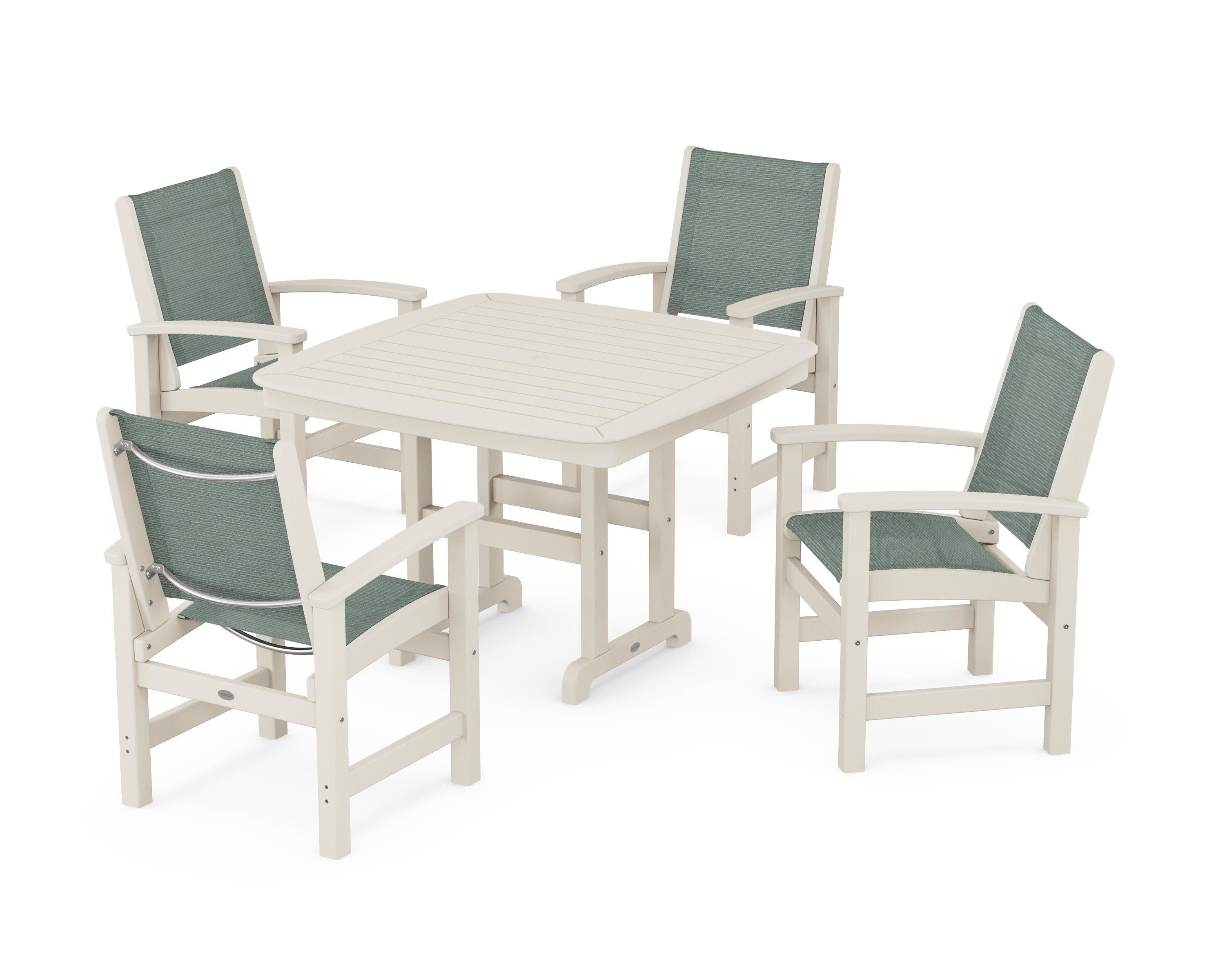 Coastal 5-Piece Dining Set in Sand / Dupioni Sea Mist Sling