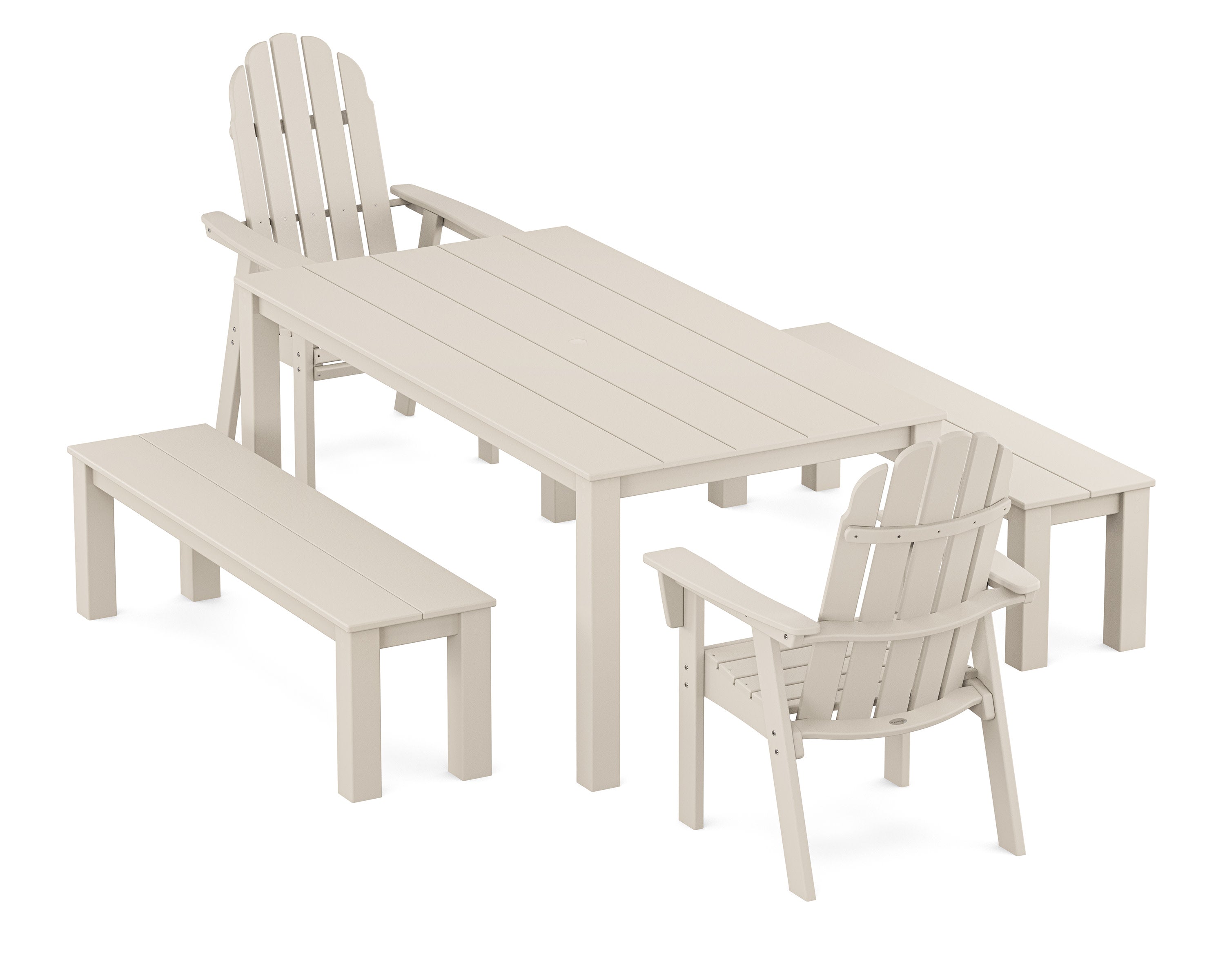Vineyard Curveback Adirondack 5-Piece Parsons Dining Set with Benches in Sand