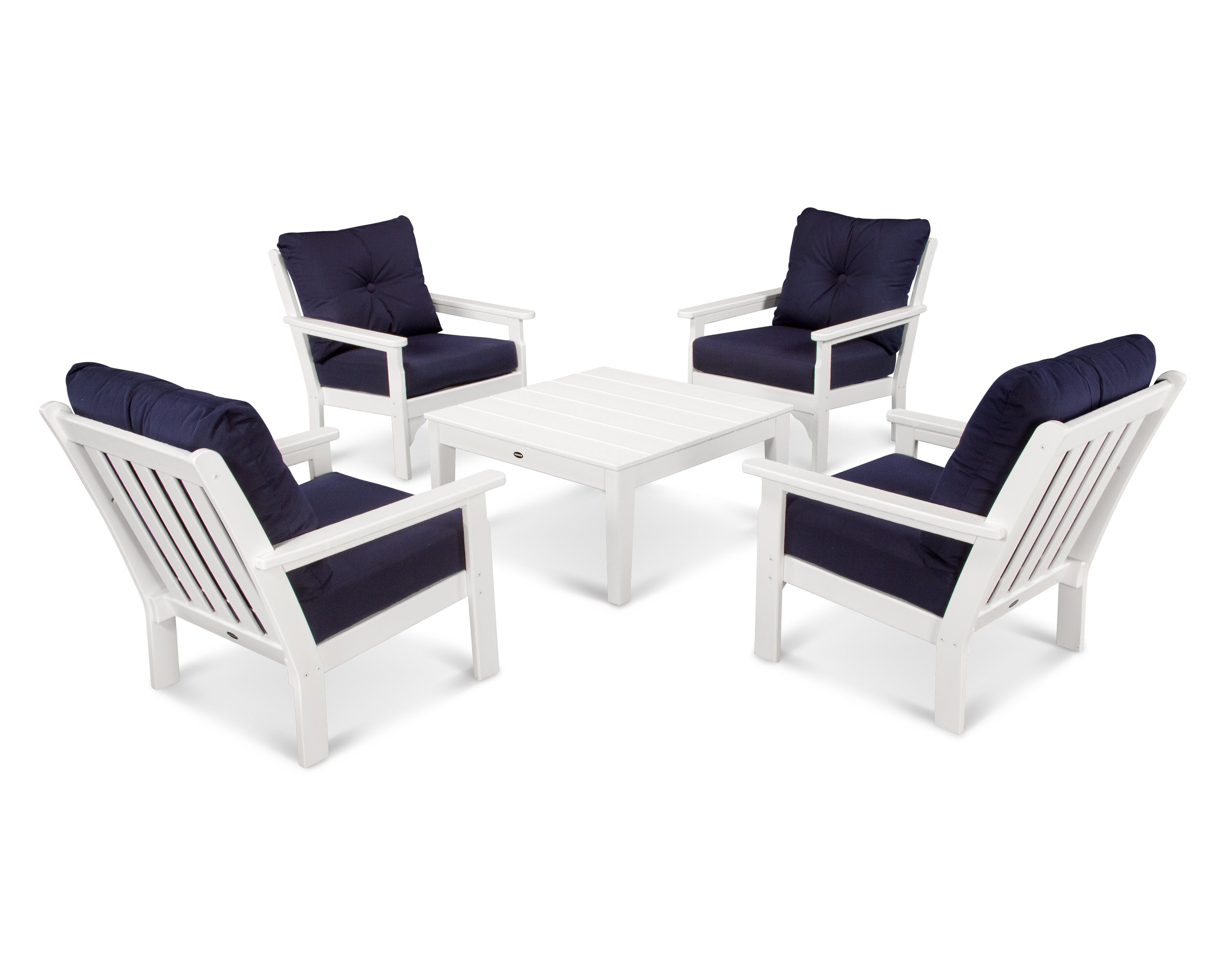 Vineyard 5-Piece Deep Seating Conversation Set in White / Navy
