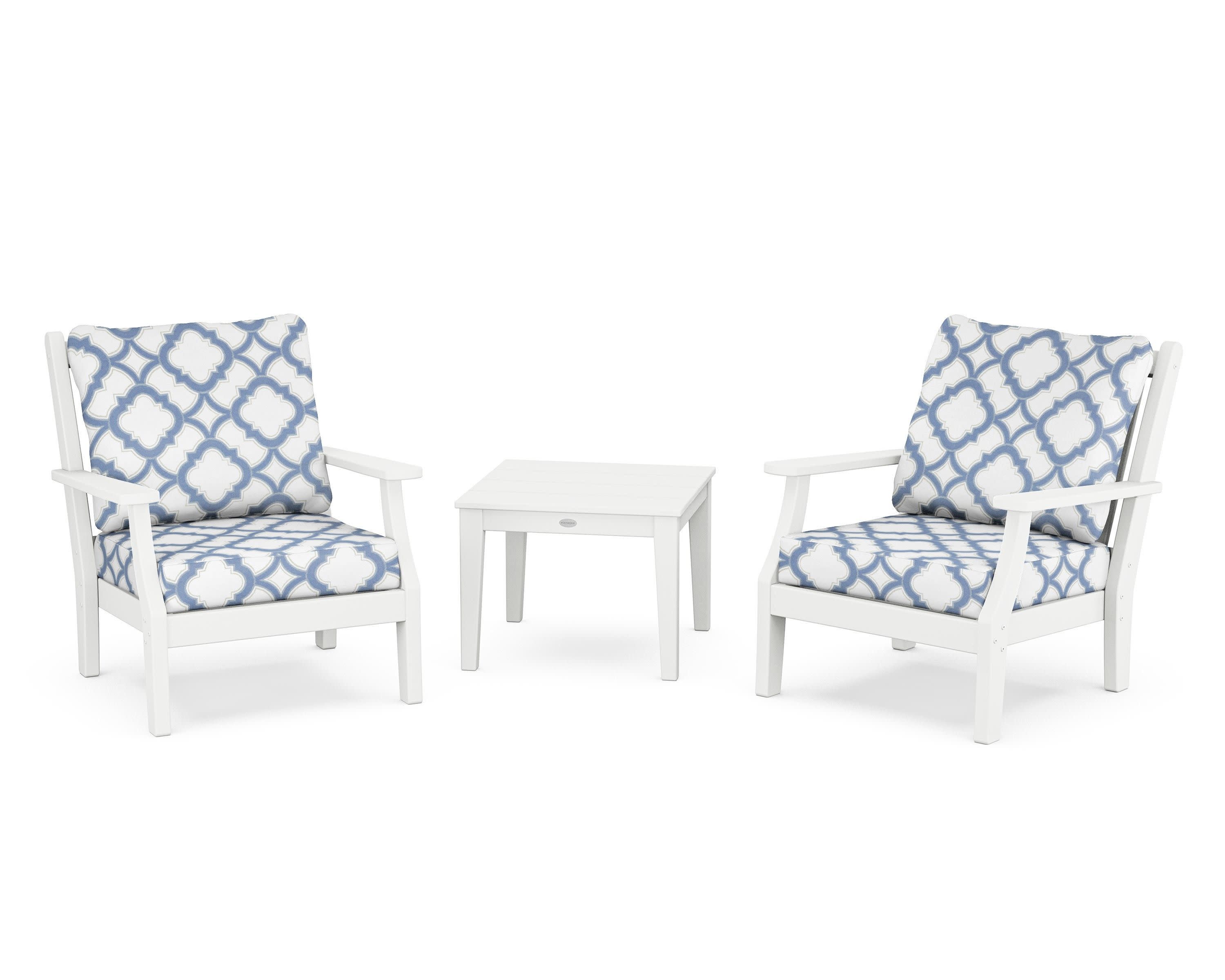 Wovendale 3-Piece Deep Seating Set in White / Trellis Sky Blue
