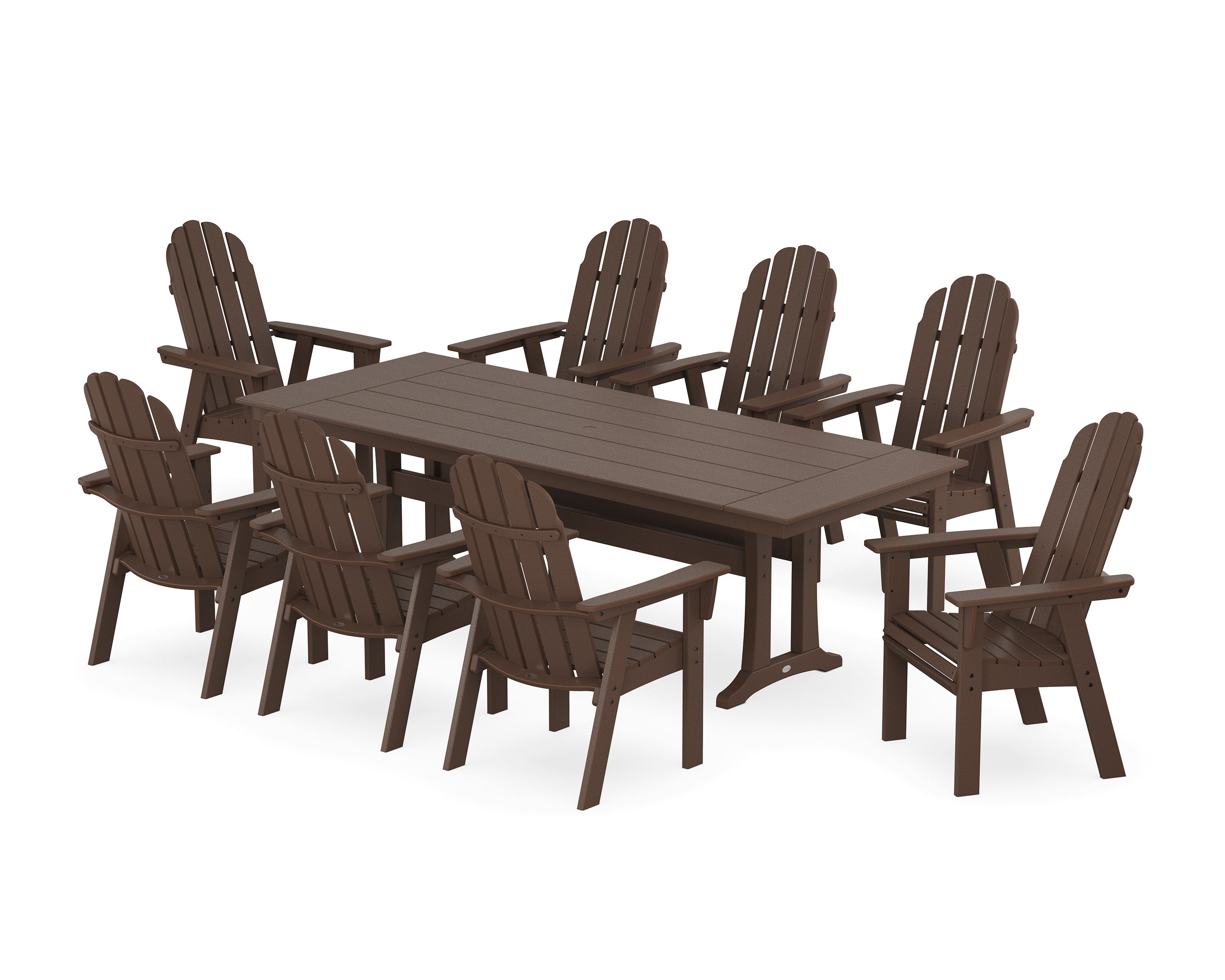 Vineyard 9-Piece Curveback Adirondack Farmhouse Dining Set with Trestle Legs in Mahogany