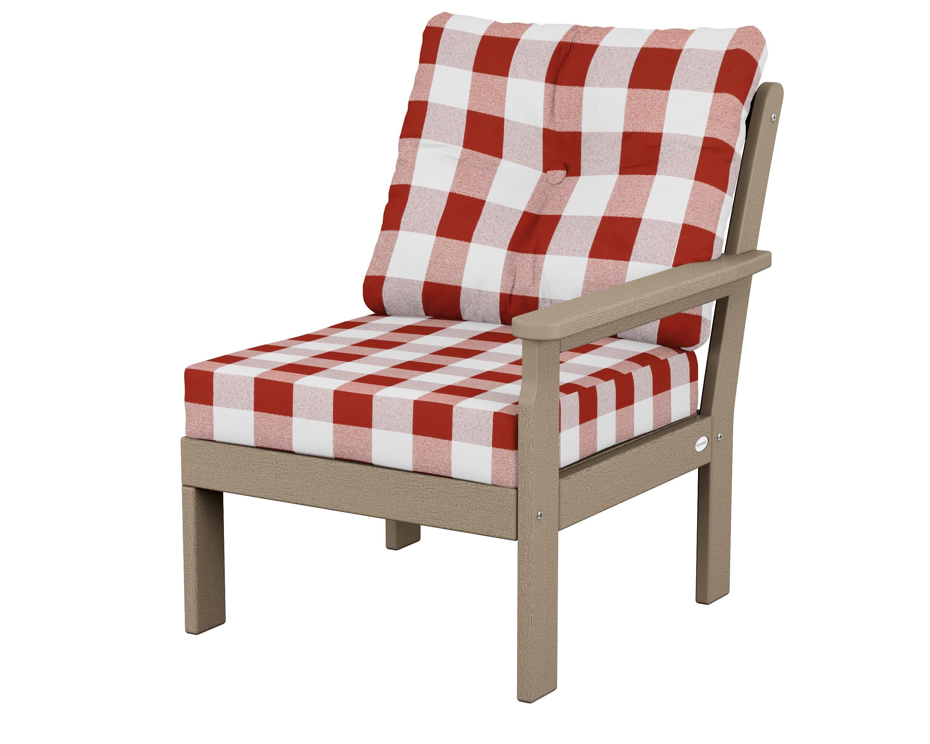 Vineyard Modular Right Arm Chair in Vintage Sahara / Buffalo Plaid Crimson