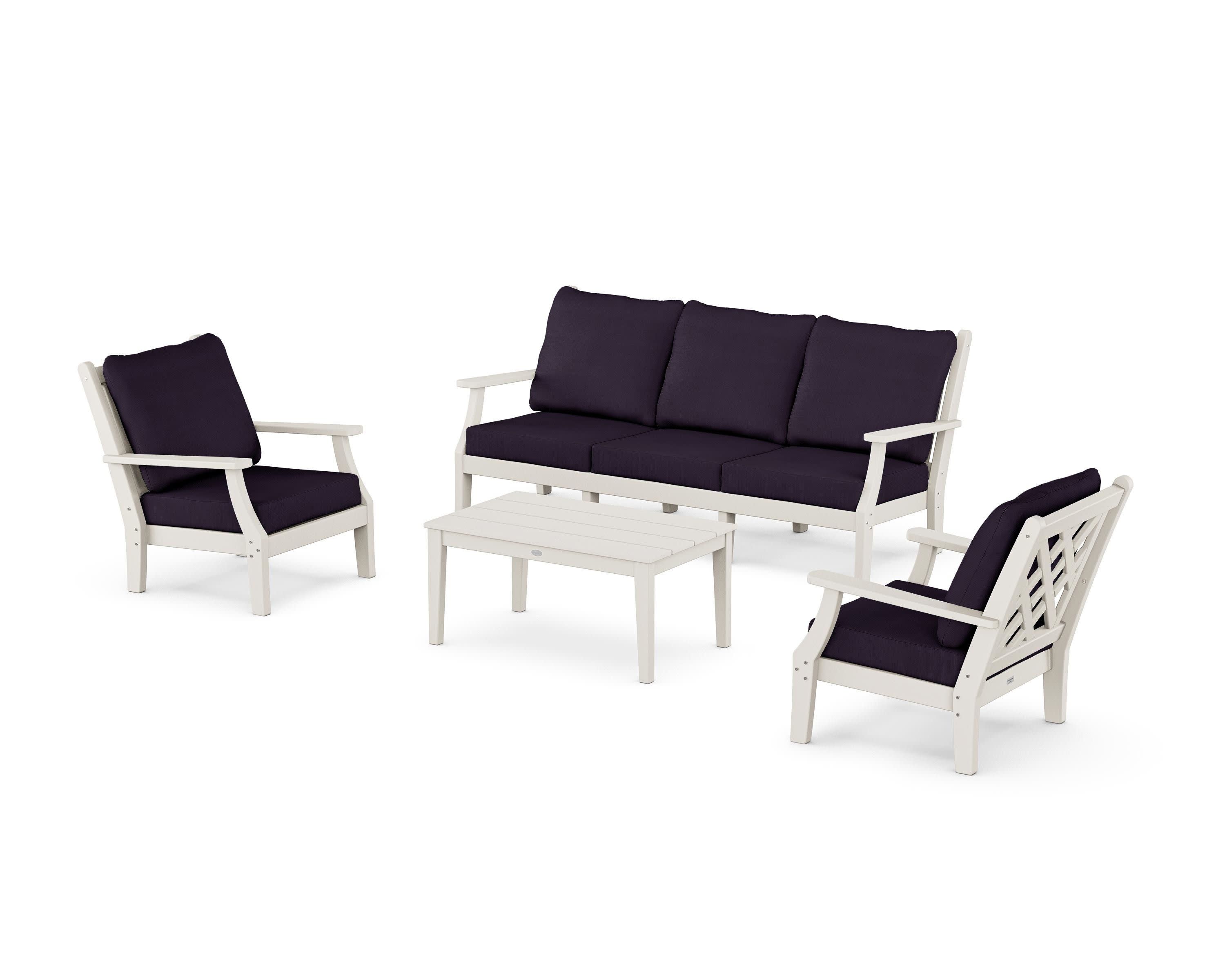 Wovendale 4-Piece Deep Seating Set with Sofa in Sand / Navy Linen