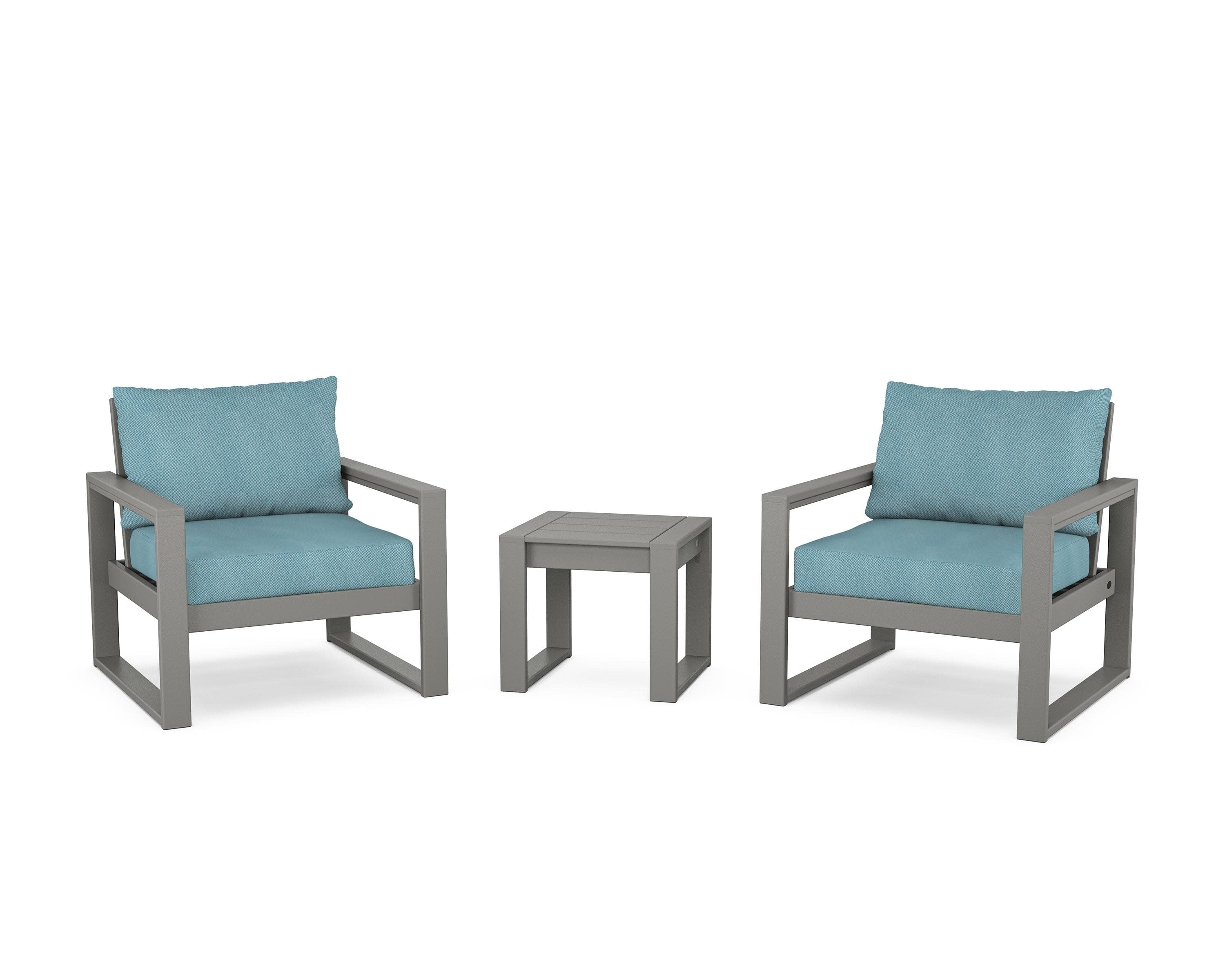 EDGE Sectional 3-Piece Deep Seating Set in Slate Grey / Lattice Sky Blue
