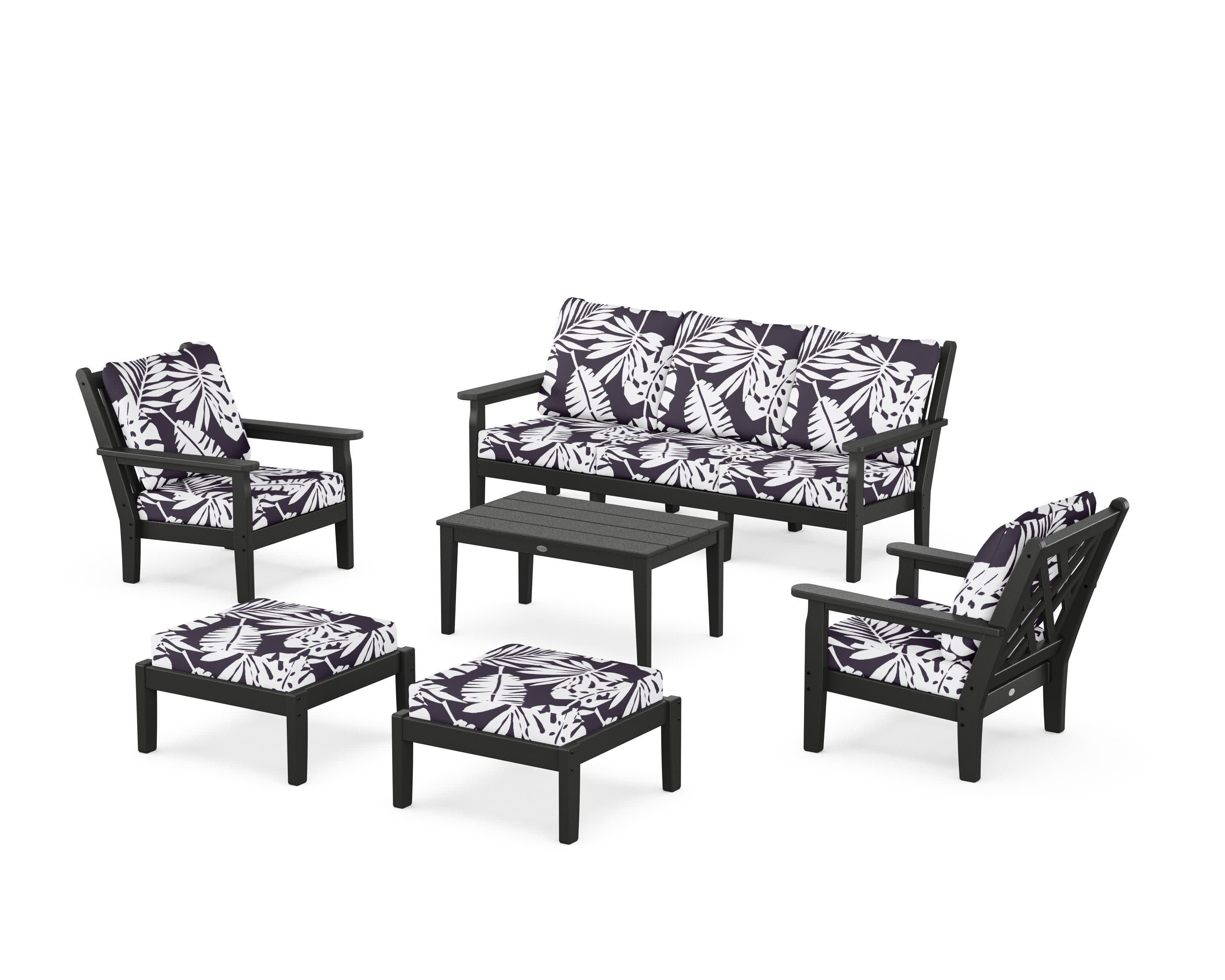 Chippendale 6-Piece Lounge Sofa Set in Black / Leaf Navy