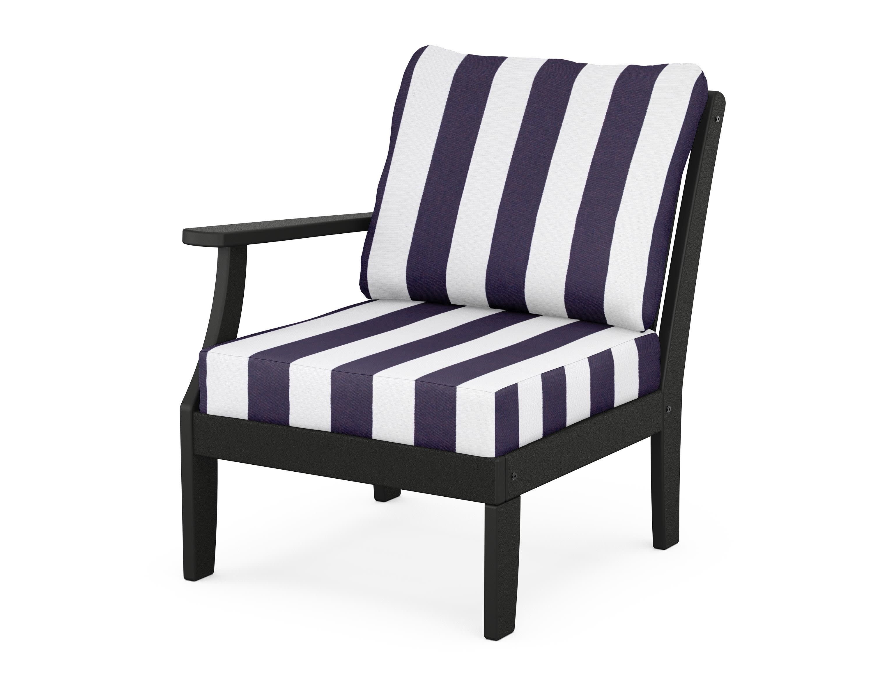 Braxton Modular Left Arm Chair in Black / Cabana Stripe Navy