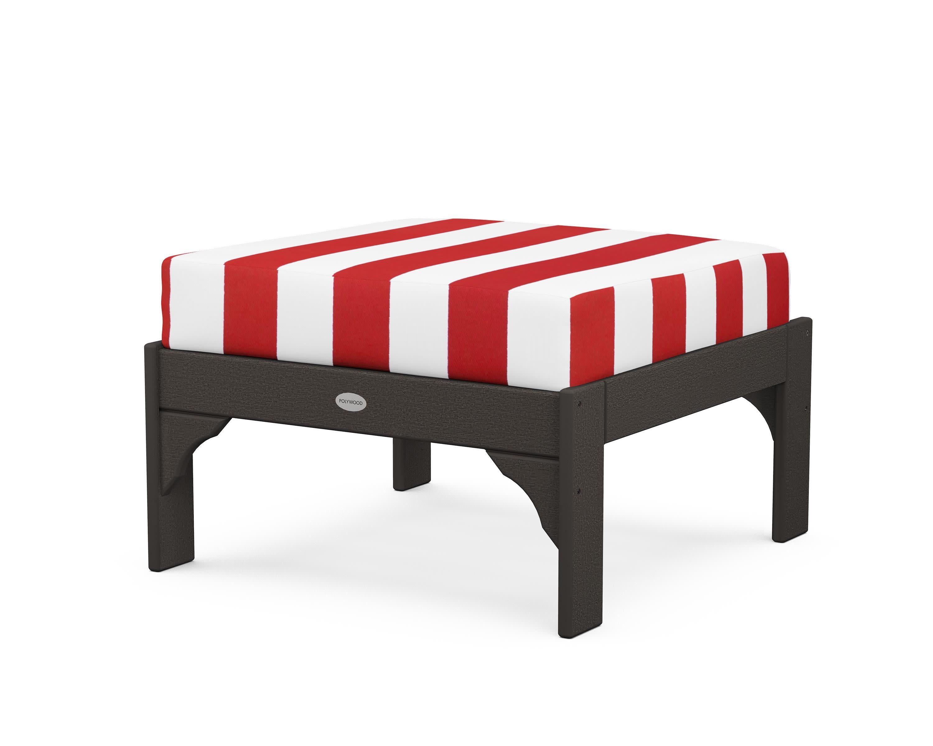 Vineyard Deep Seating Ottoman in Vintage Coffee / Cabana Stripe Crimson
