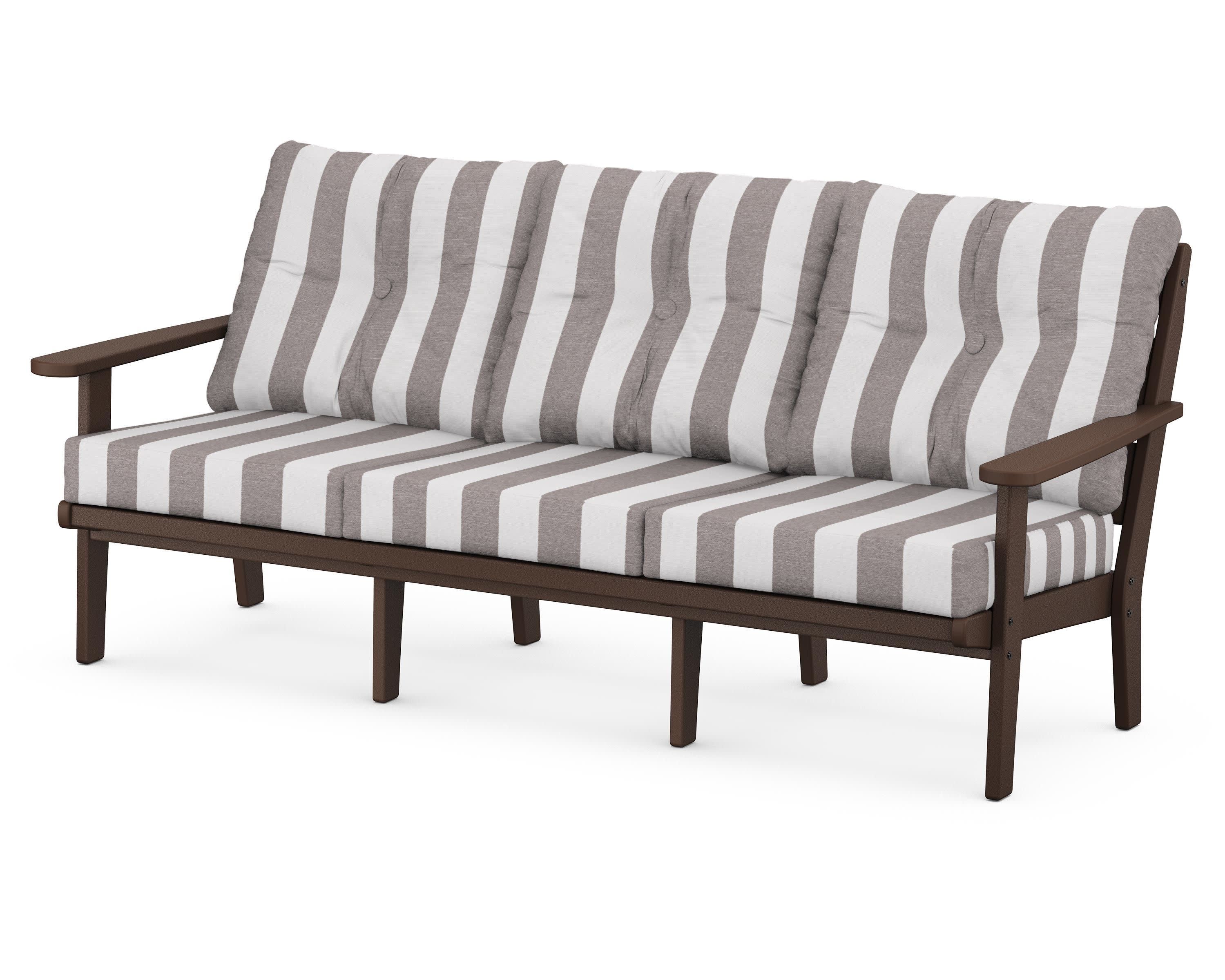 Lakeside Deep Seating Sofa in Mahogany / Cabana Stripe Grey Mist
