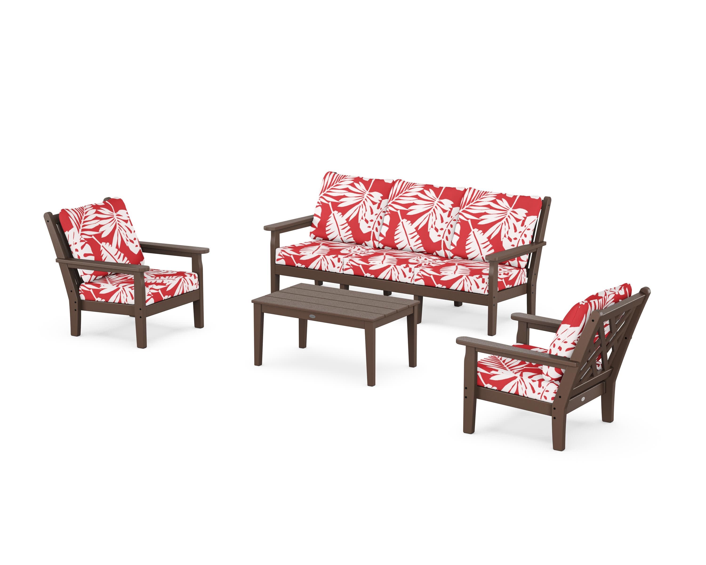 Chippendale 4-Piece Deep Seating Set with Sofa in Mahogany / Leaf Crimson