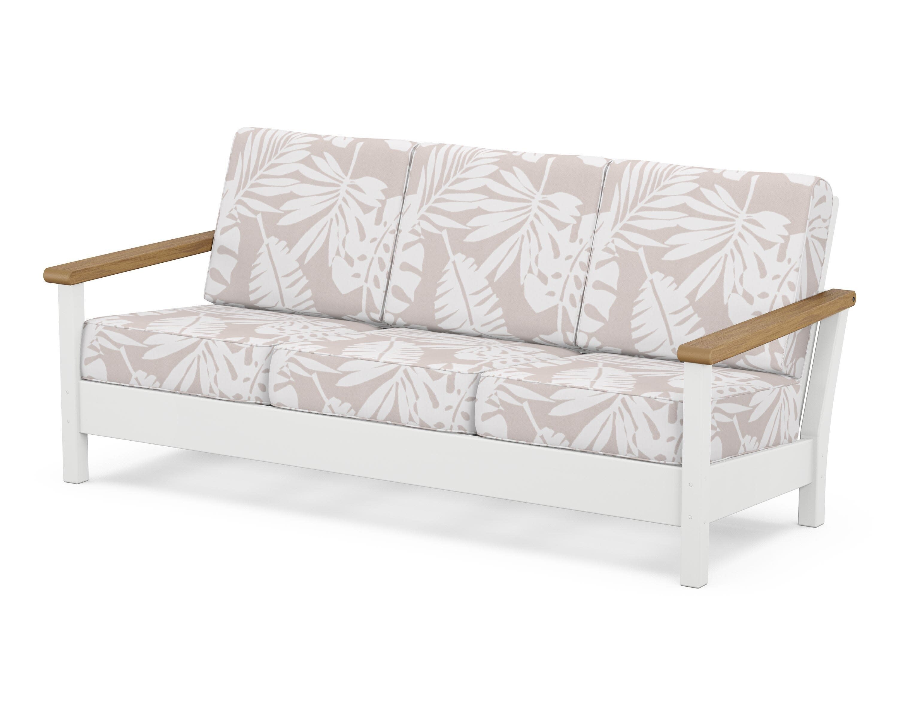 Harbour Deep Seating Sofa in White / Natural / Leaf Dune Burlap