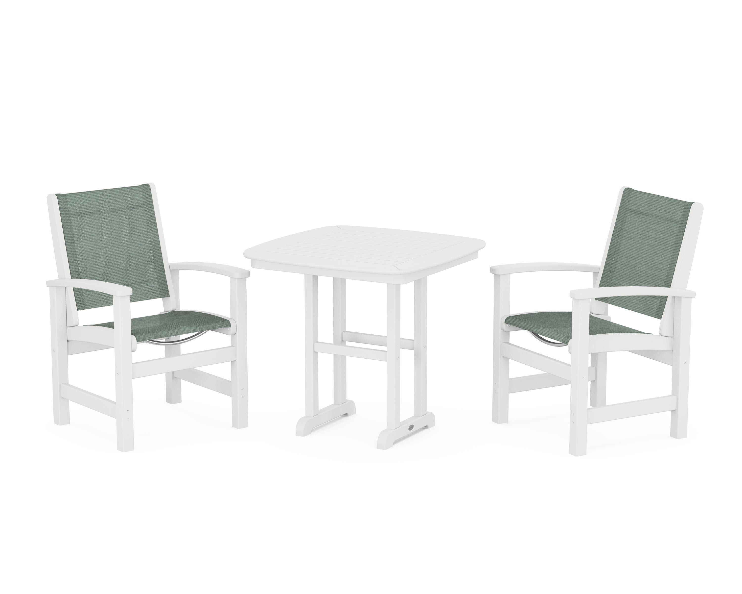 Coastal 3-Piece Dining Set in White / Dupioni Sea Mist Sling