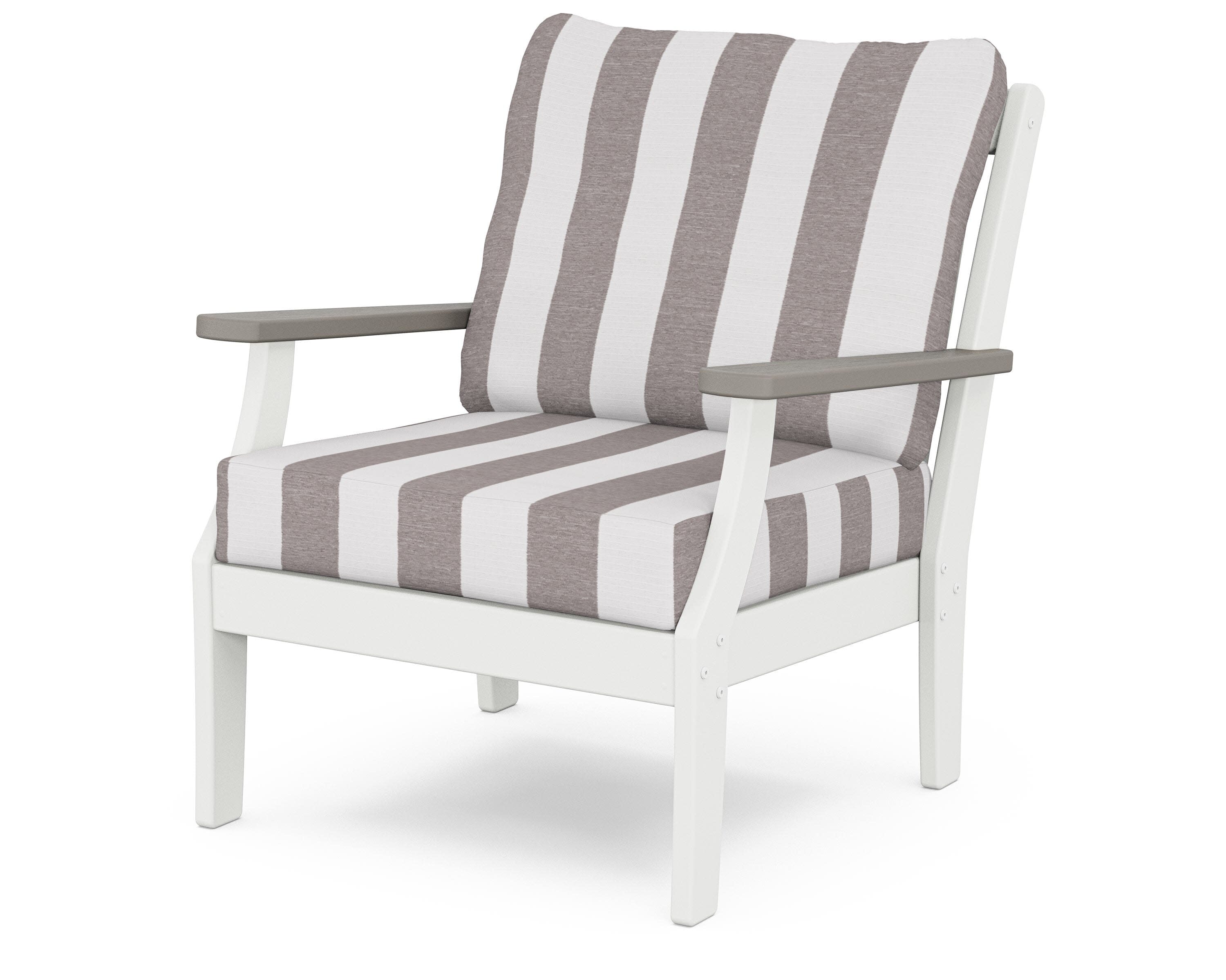 Braxton Deep Seating Chair in White / Driftwood / Cabana Stripe Grey Mist