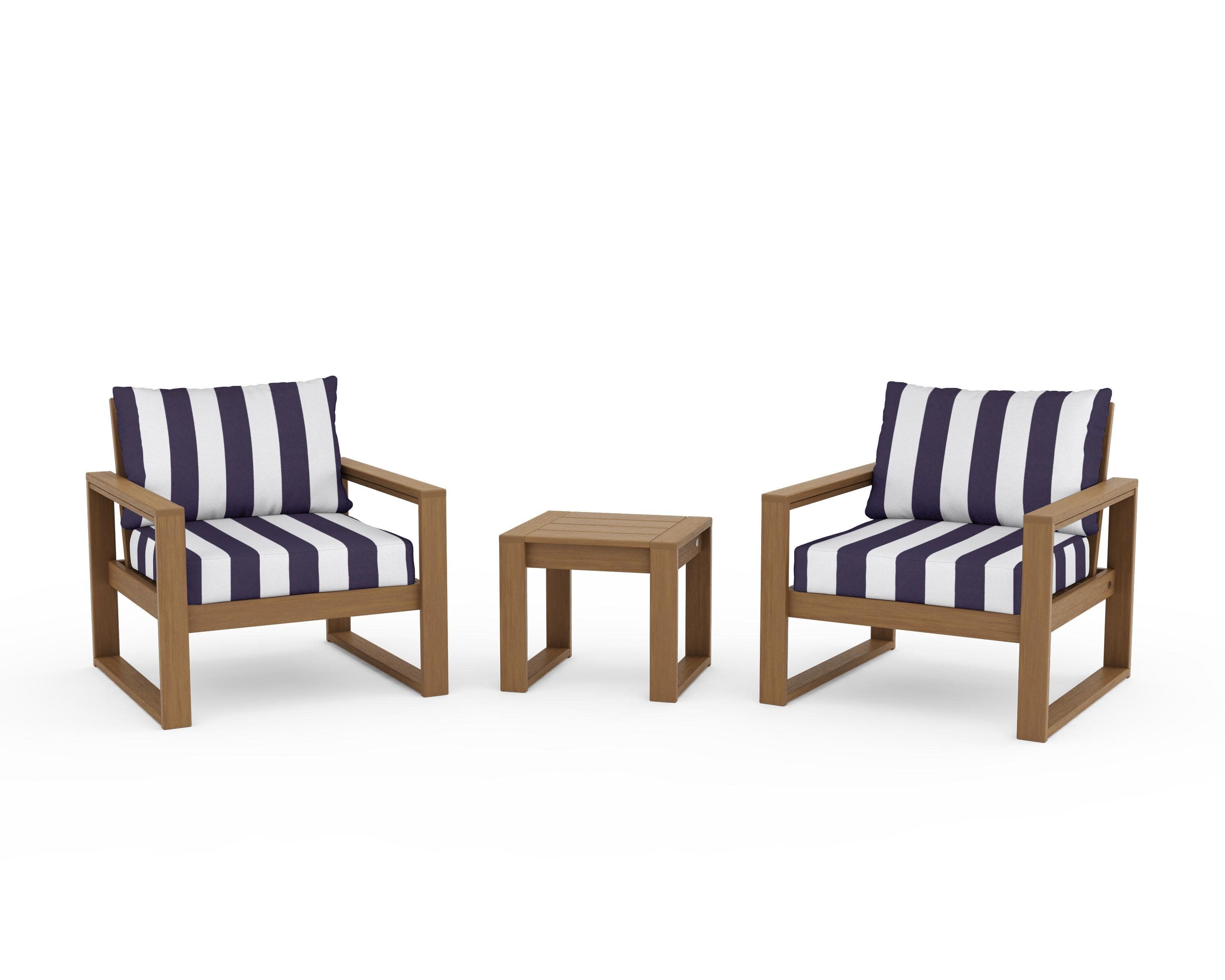 EDGE Sectional 3-Piece Deep Seating Set in Natural / Cabana Stripe Navy