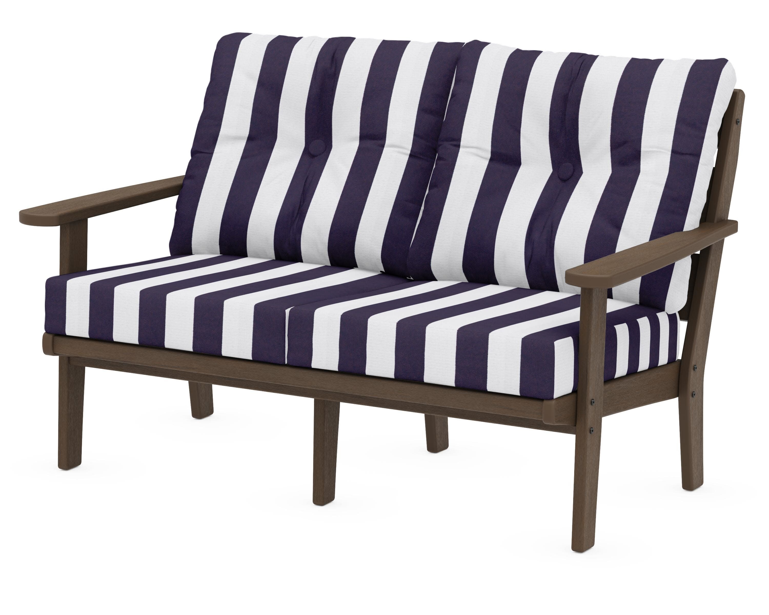 Lakeside Deep Seating Loveseat in Kona / Cabana Stripe Navy
