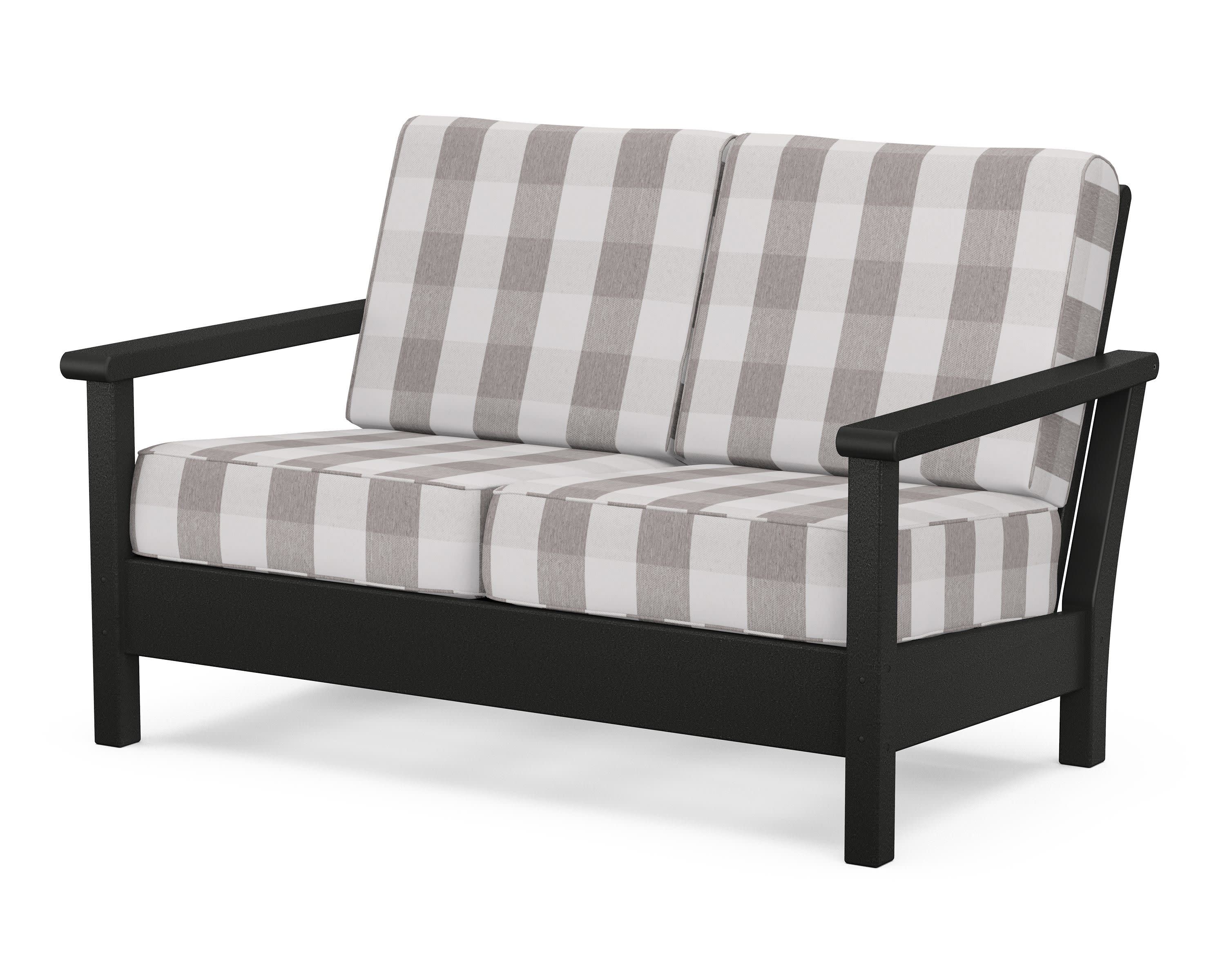 Harbour Deep Seating Loveseat in Black / Buffalo Plaid Grey Mist