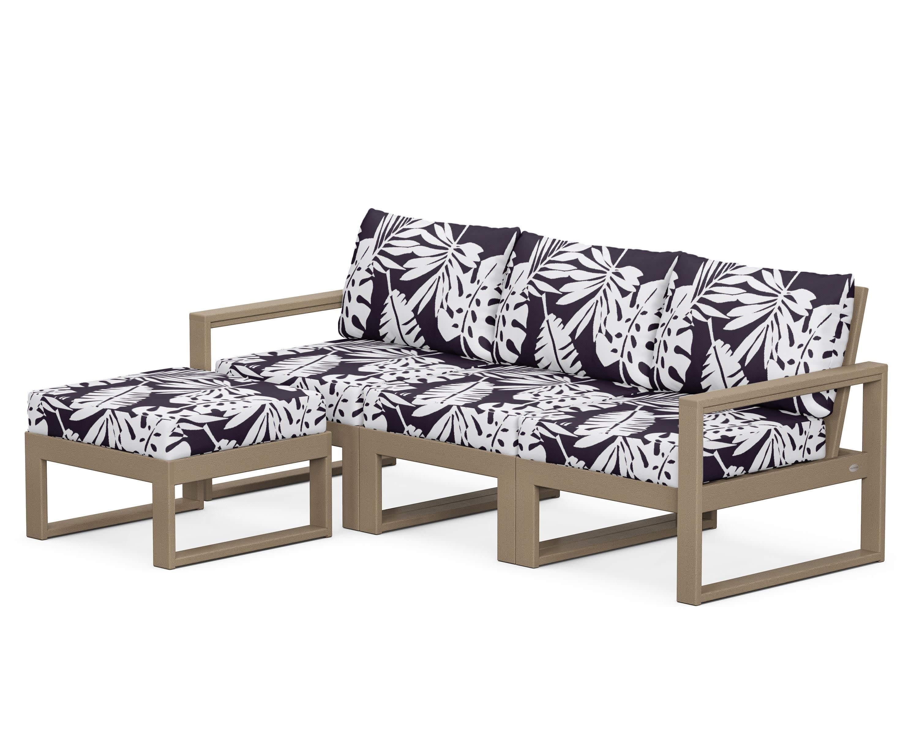 EDGE 4-Piece Modular Deep Seating Set with Ottoman in Vintage Sahara / Leaf Navy