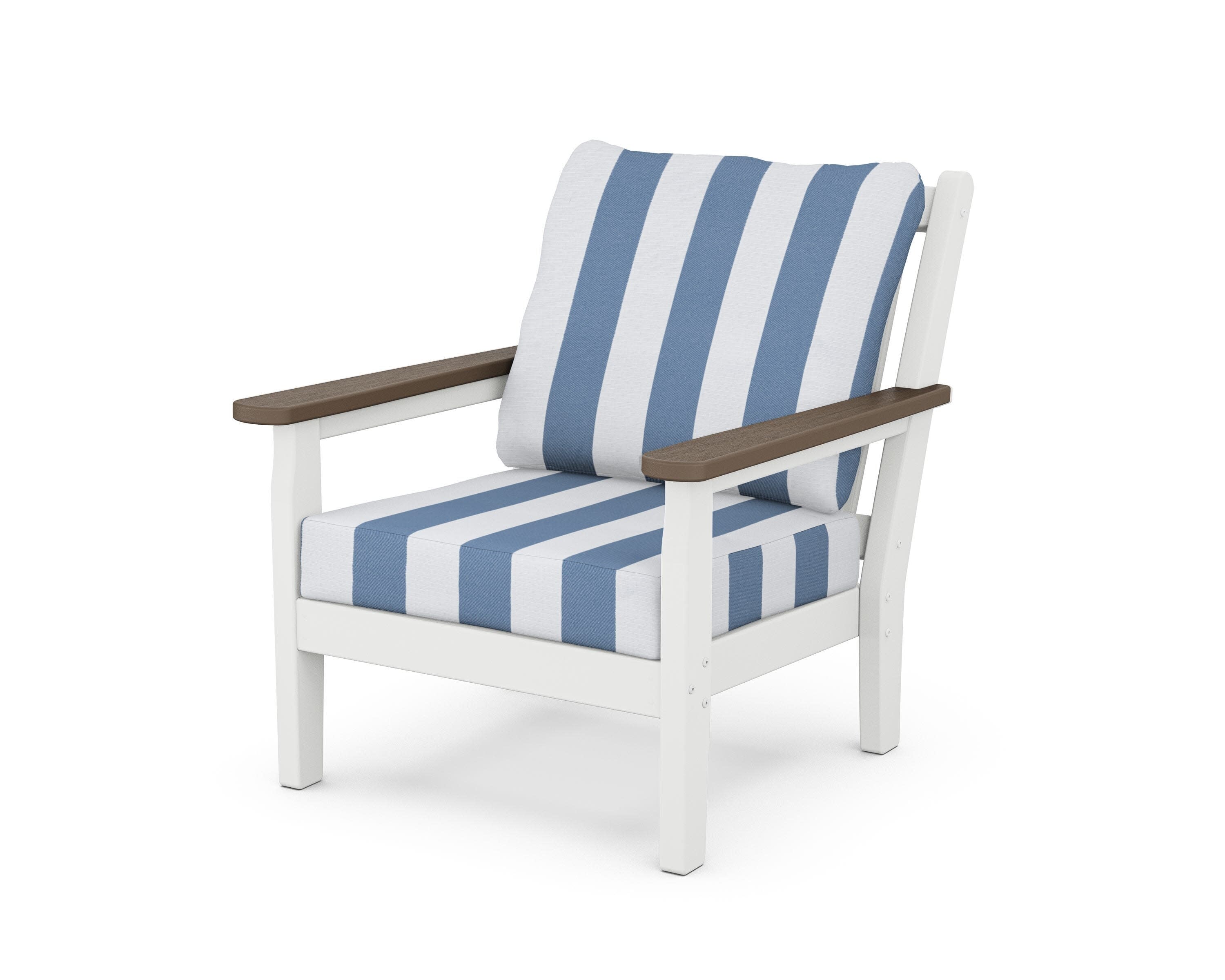 Chippendale Deep Seating Chair in White / Kona / Cabana Stripe Sky Blue