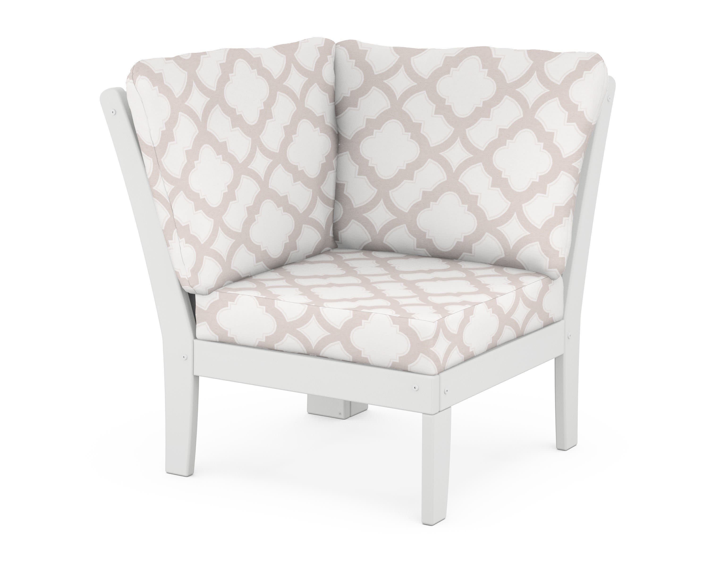 Braxton Modular Corner Chair in White / Trellis Dune Burlap