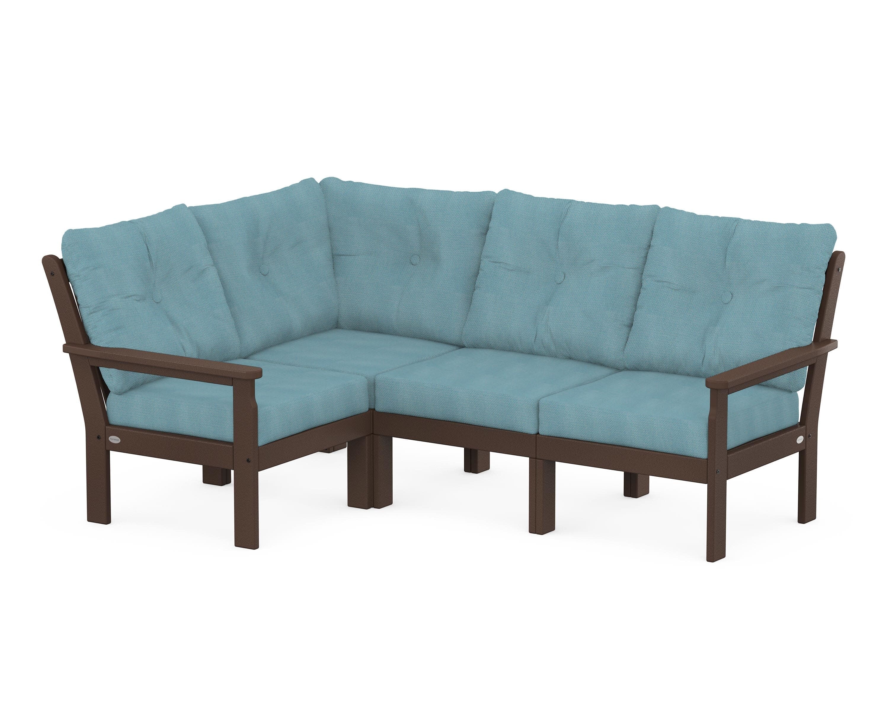 Vineyard 4-Piece Sectional in Mahogany / Lattice Sky Blue