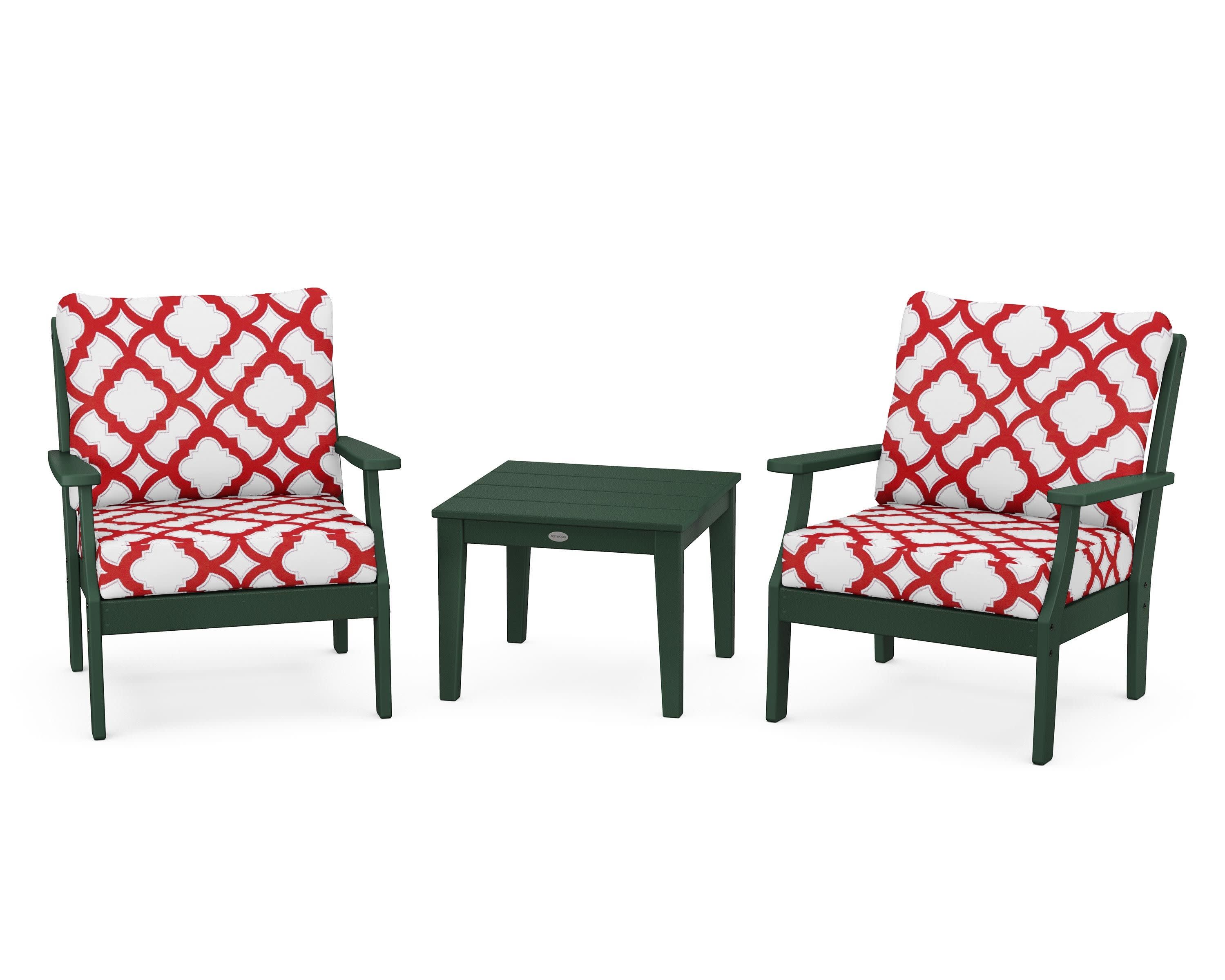 Braxton 3-Piece Deep Seating Set in Green / Trellis Crimson