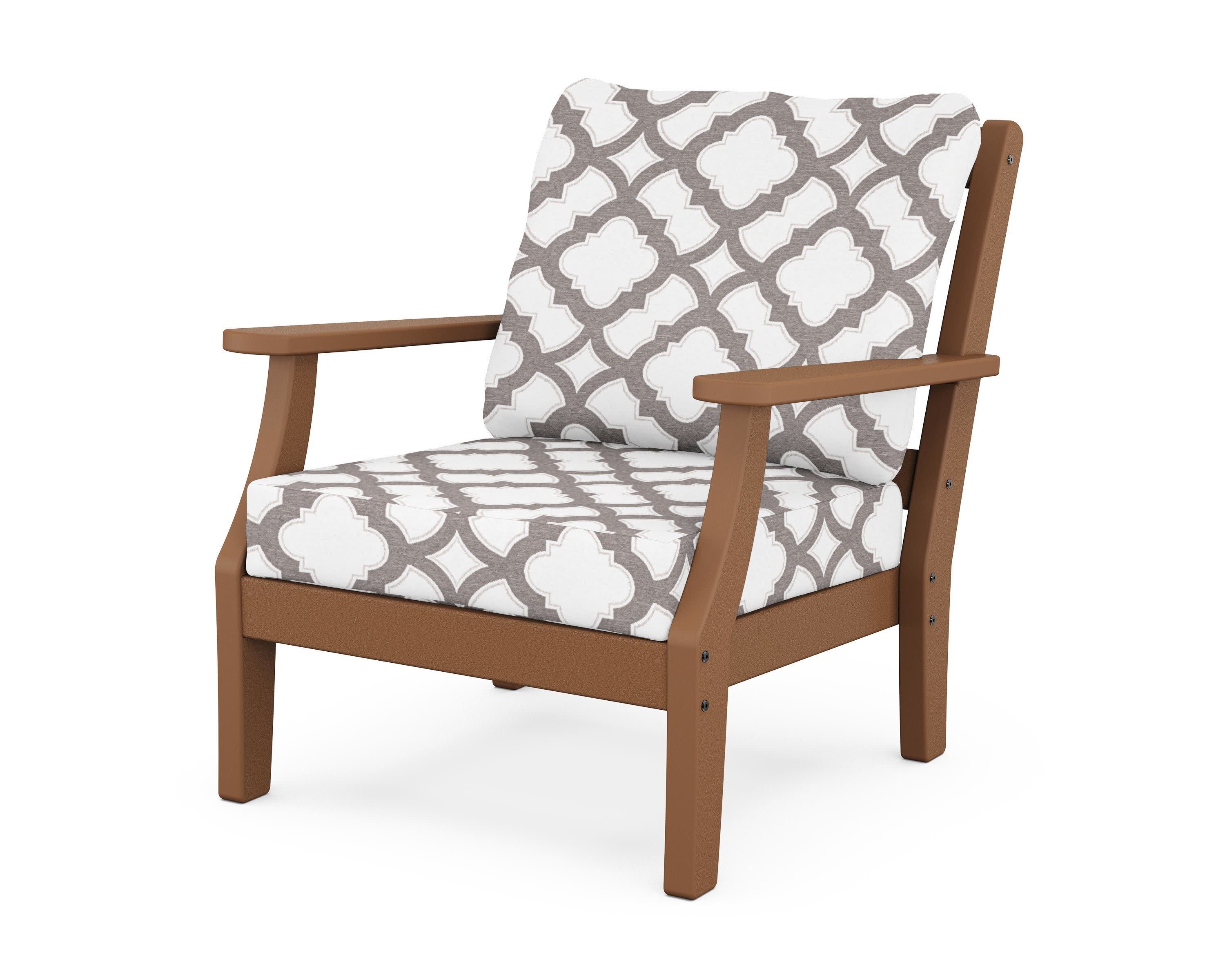 Chinoiserie Deep Seating Chair in Teak / Trellis Grey Mist