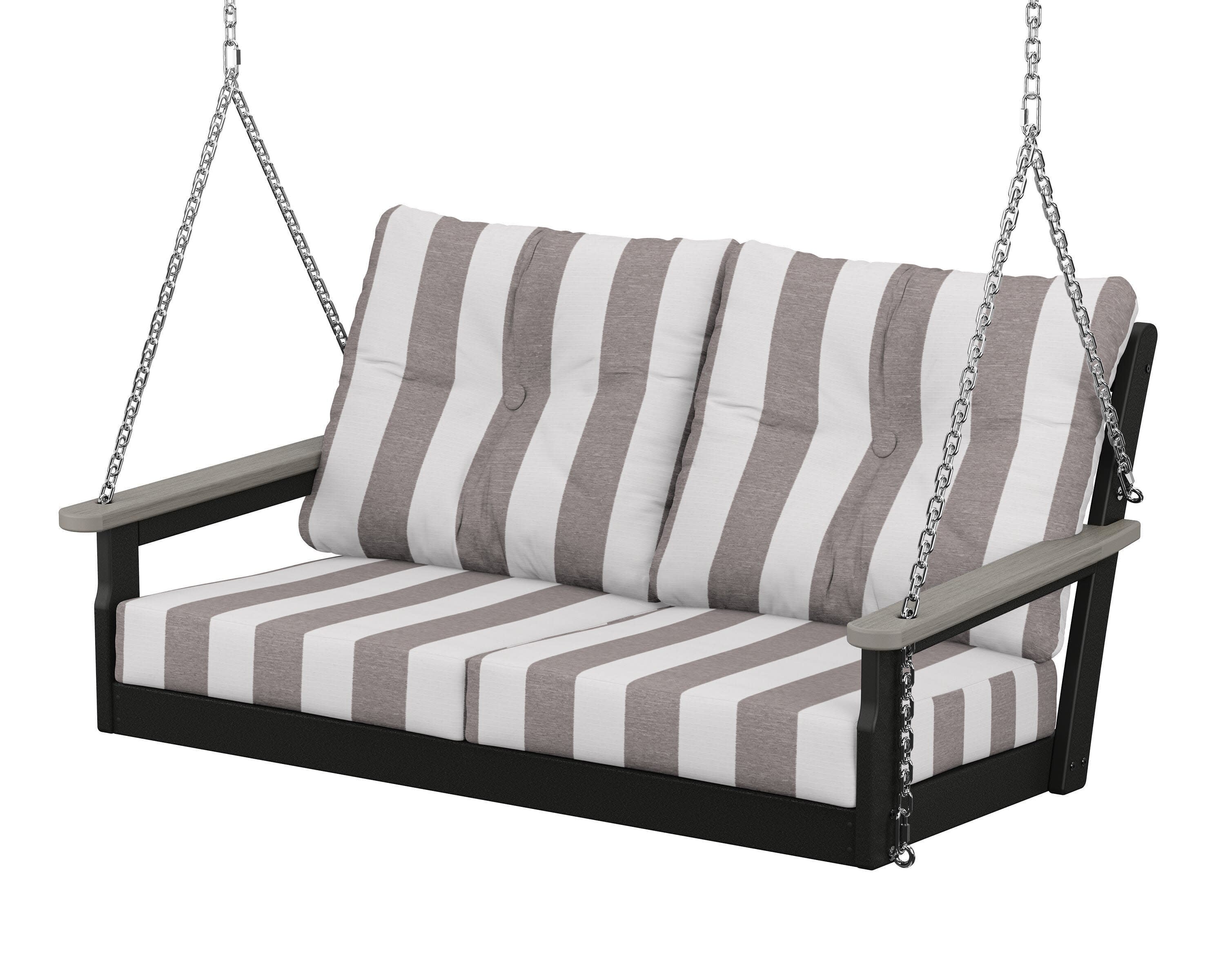 Vineyard Deep Seating Swing in Black / Driftwood / Cabana Stripe Grey Mist