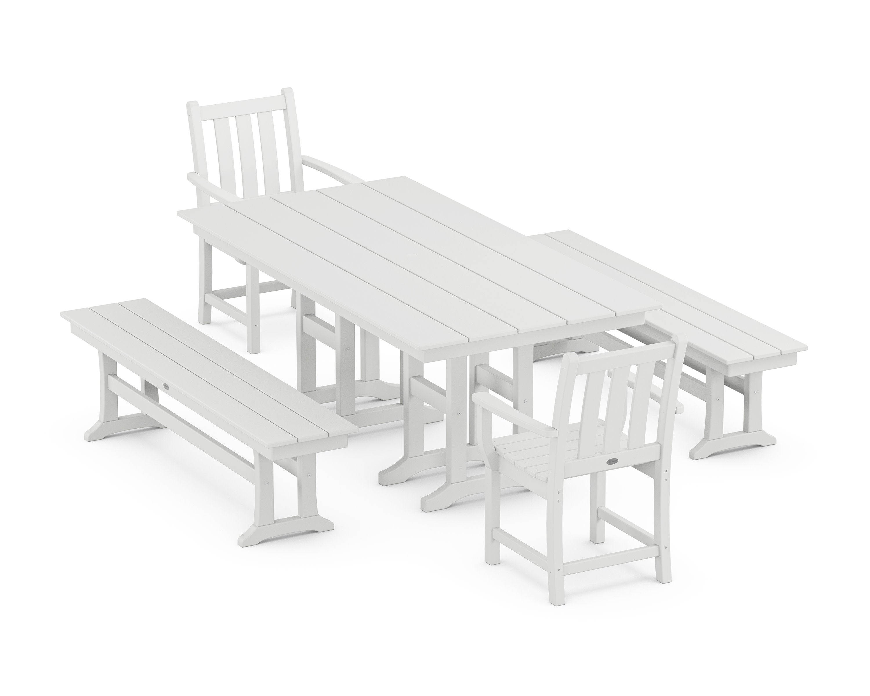 Traditional Garden 5-Piece Farmhouse Dining Set with Benches in White