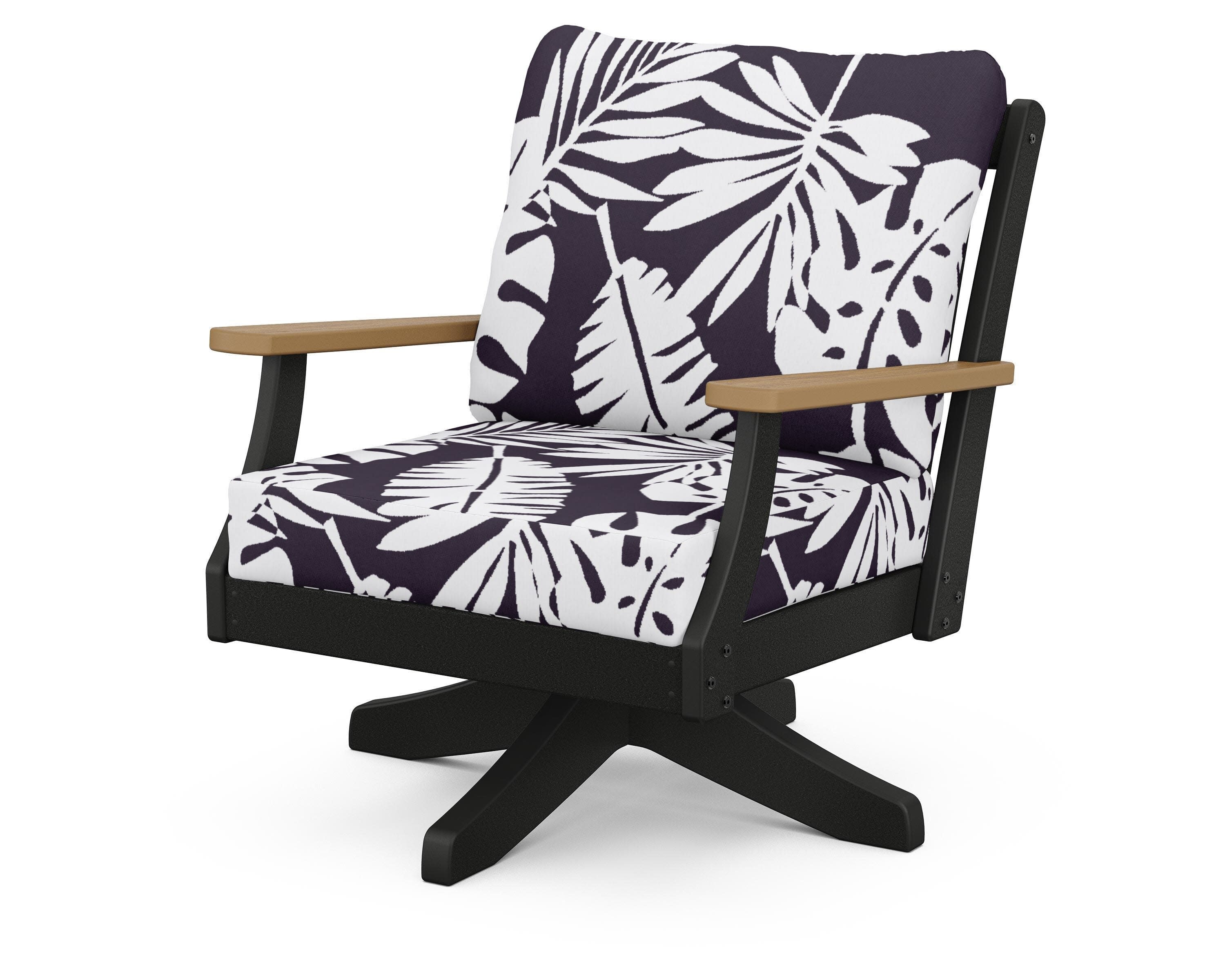 Braxton Deep Seating Swivel Chair in Black / Natural / Leaf Navy