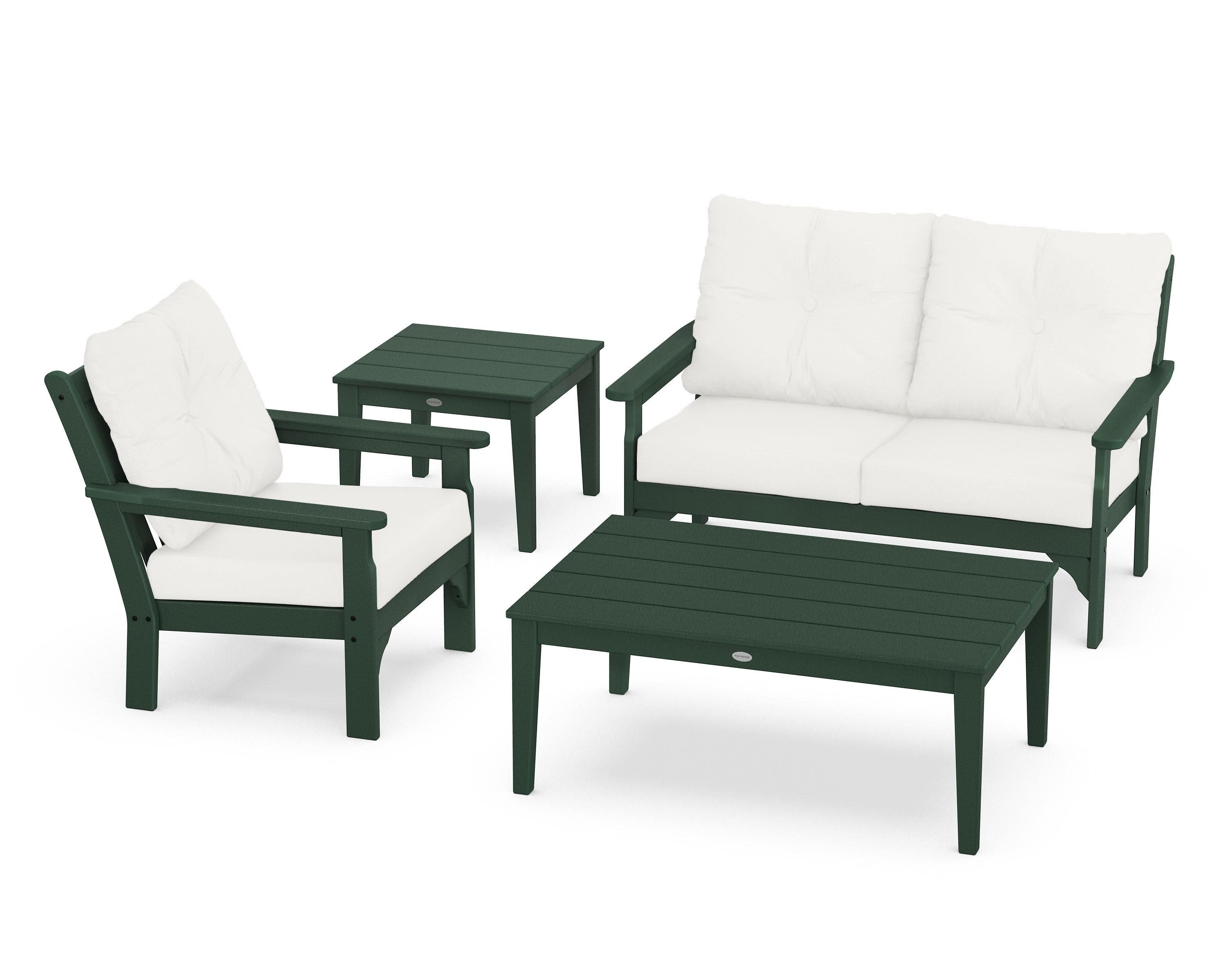 Vineyard 4-Piece Deep Seating Set in Green / Natural Linen
