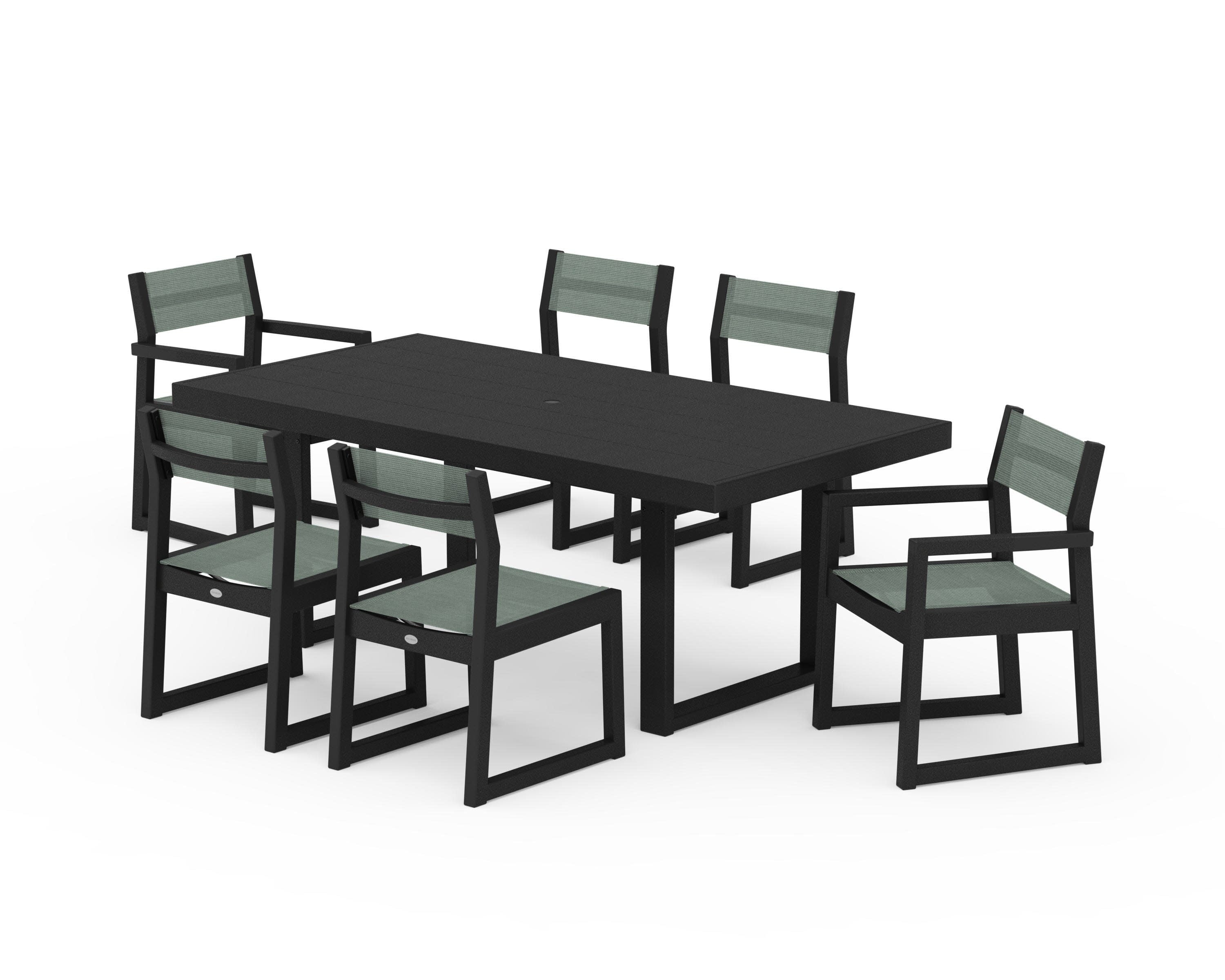 EDGE Sling 7-Piece Dining Set in Black / Dupioni Sea Mist Sling