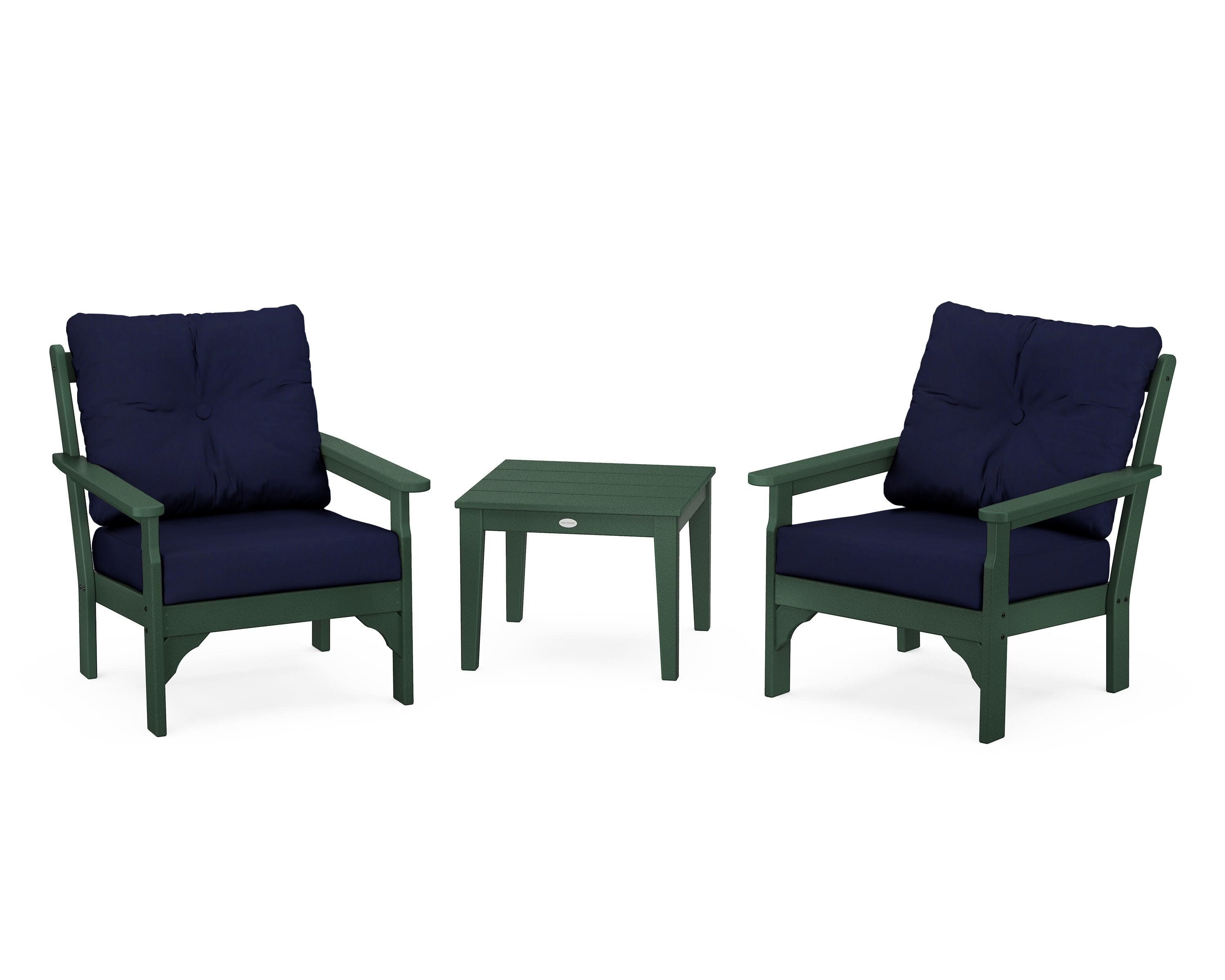 Vineyard 3-Piece Deep Seating Set in Green / Navy