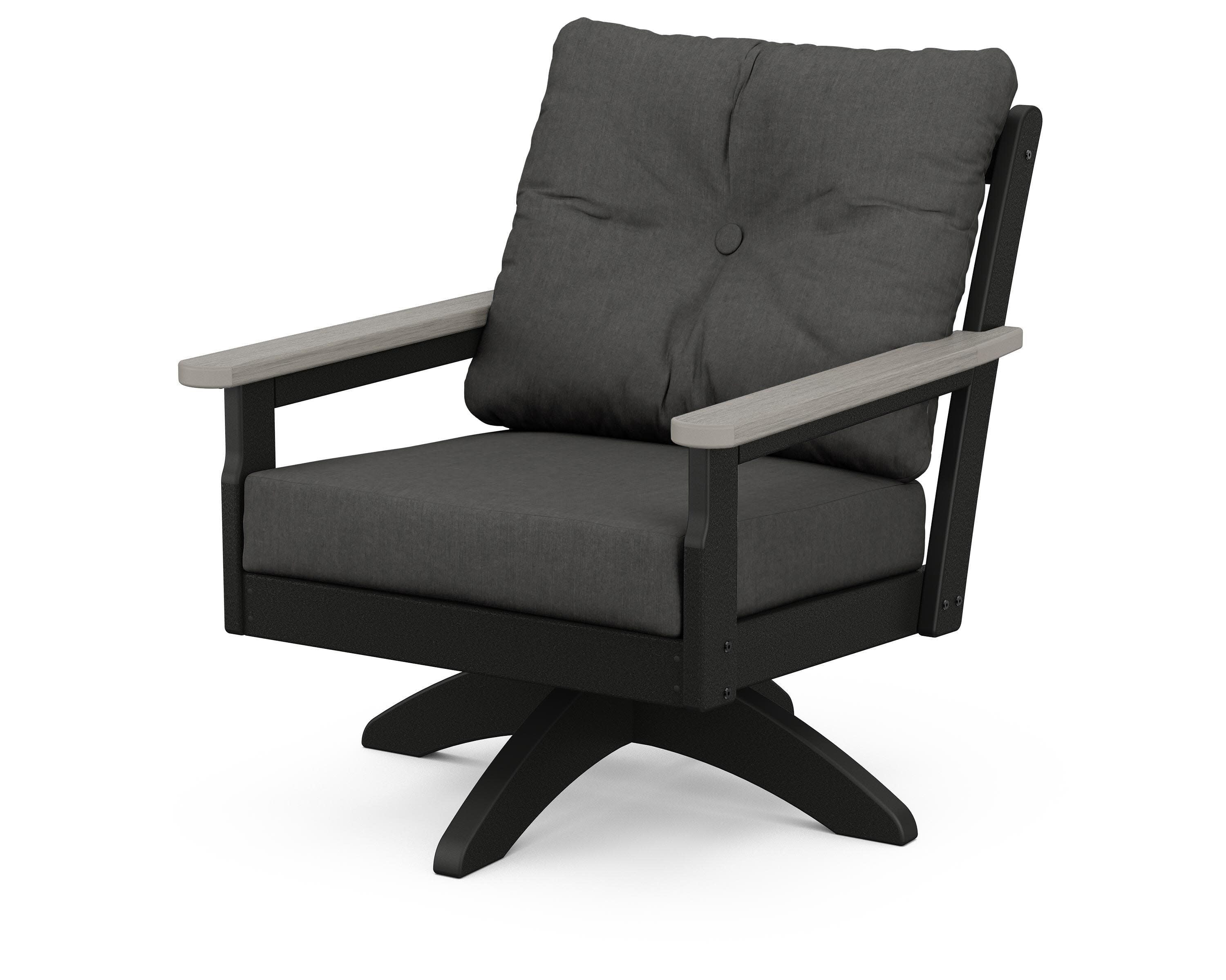 Vineyard Deep Seating Swivel Chair in Black / Driftwood / Spectrum Carbon