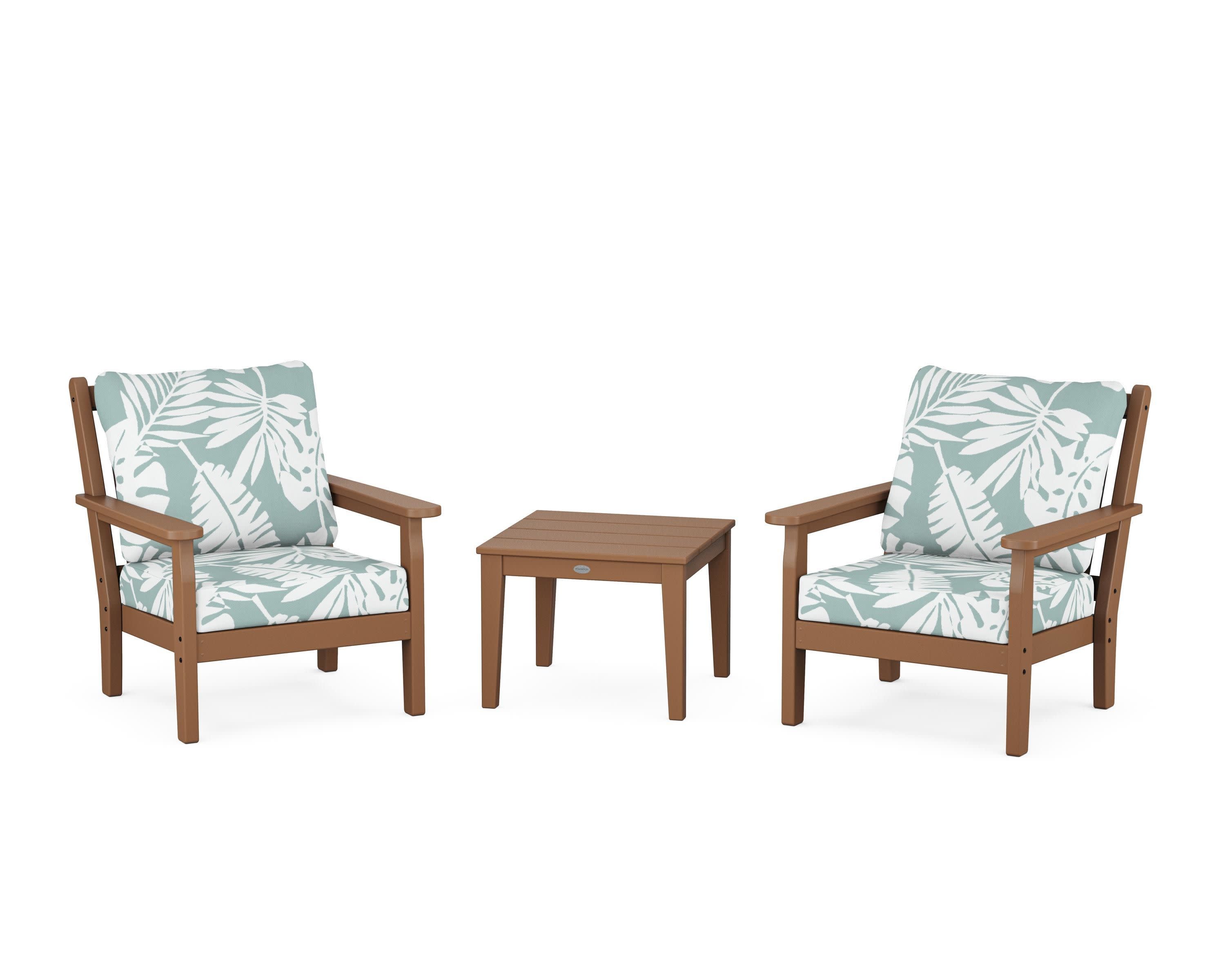 Chippendale 3-Piece Deep Seating Set in Teak / Leaf Glacier Spa