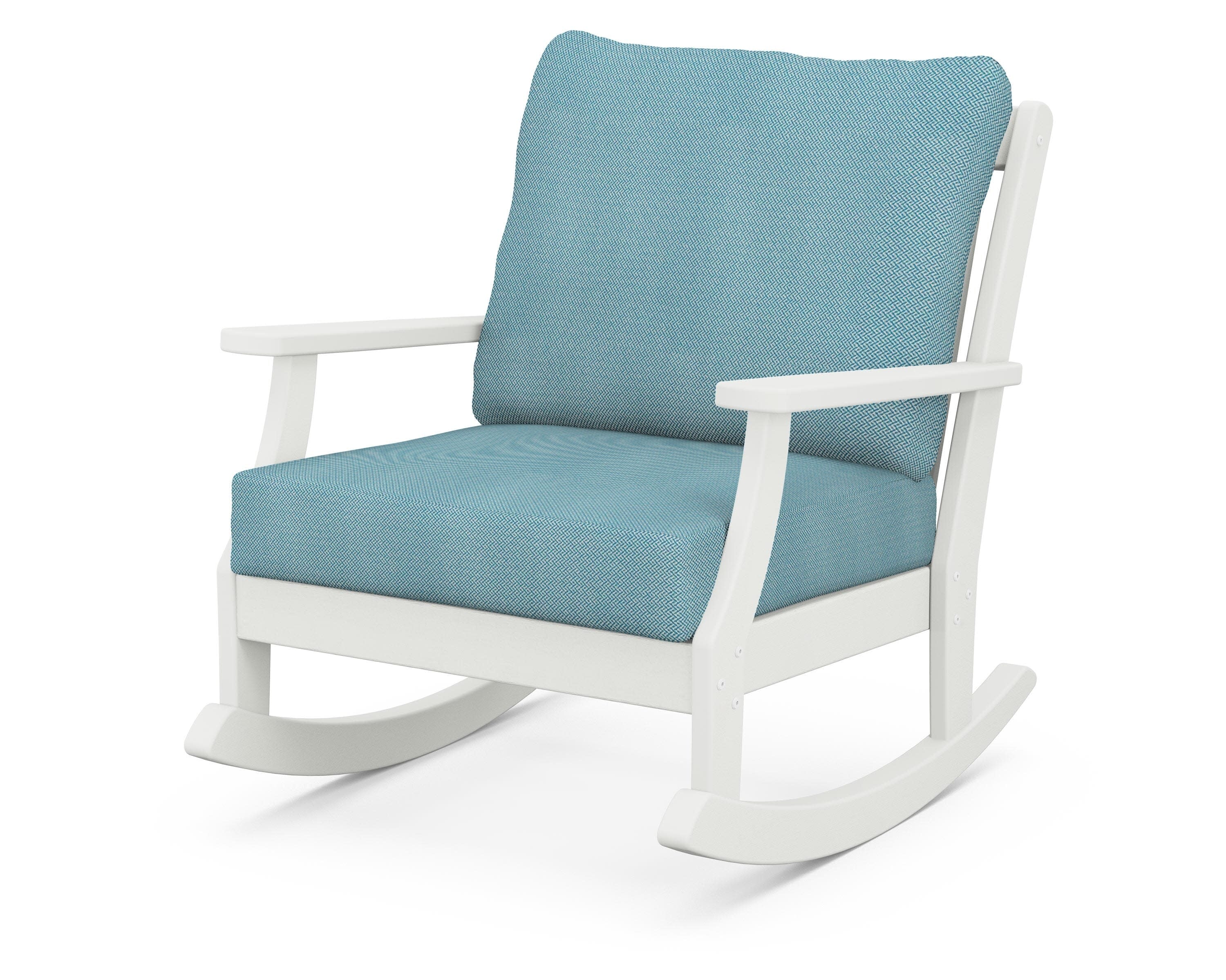 Braxton Deep Seating Rocking Chair in Vintage White / Lattice Sky Blue