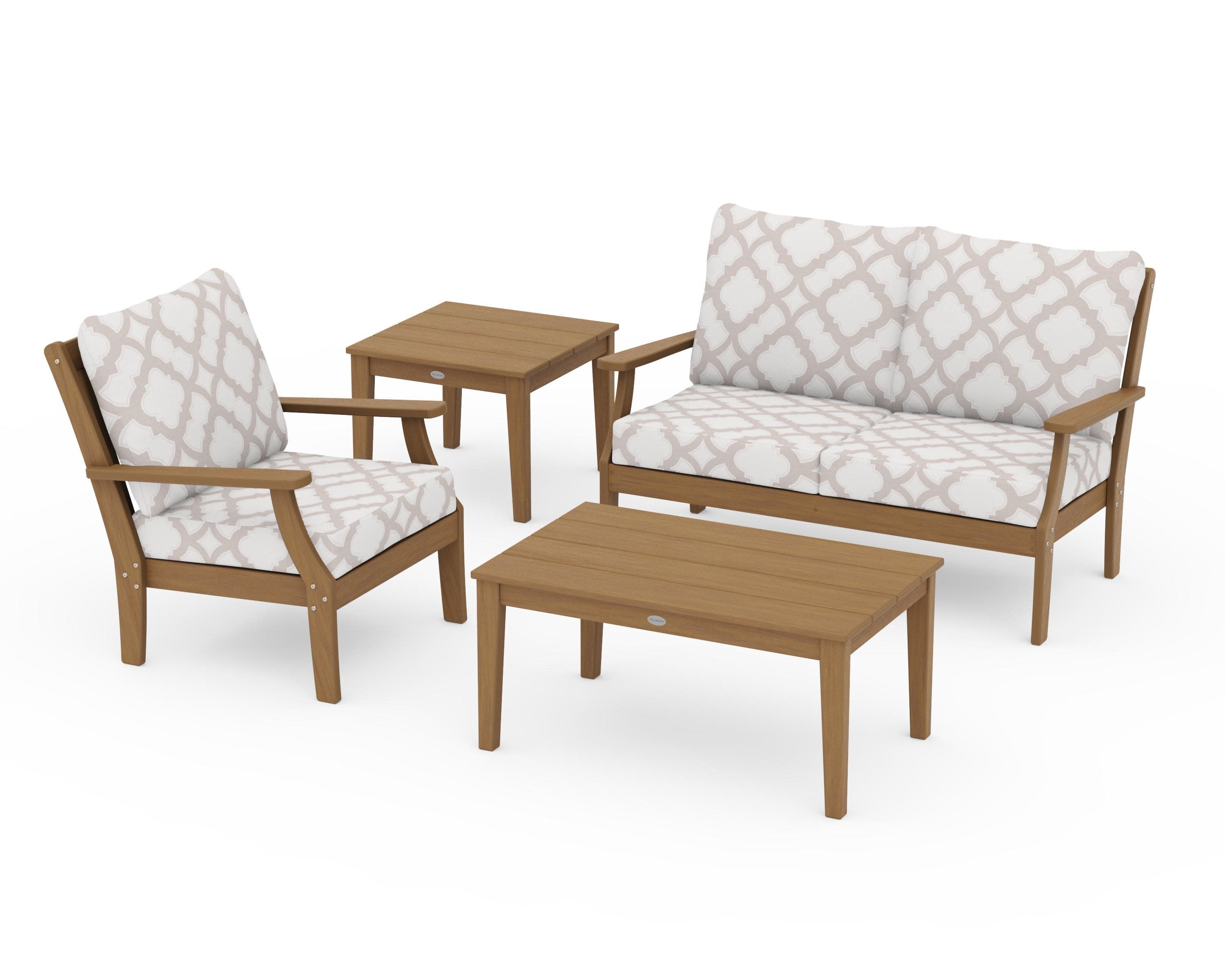 Braxton 4-Piece Deep Seating Set in Natural / Trellis Dune Burlap