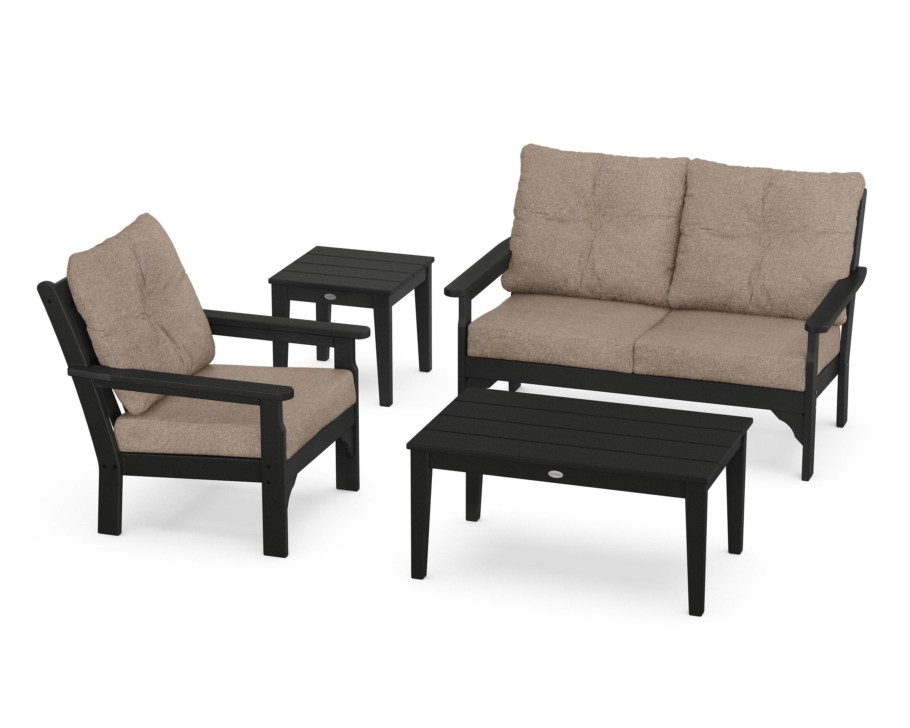 Vineyard 4-Piece Deep Seating Set in Black / Spiced Burlap
