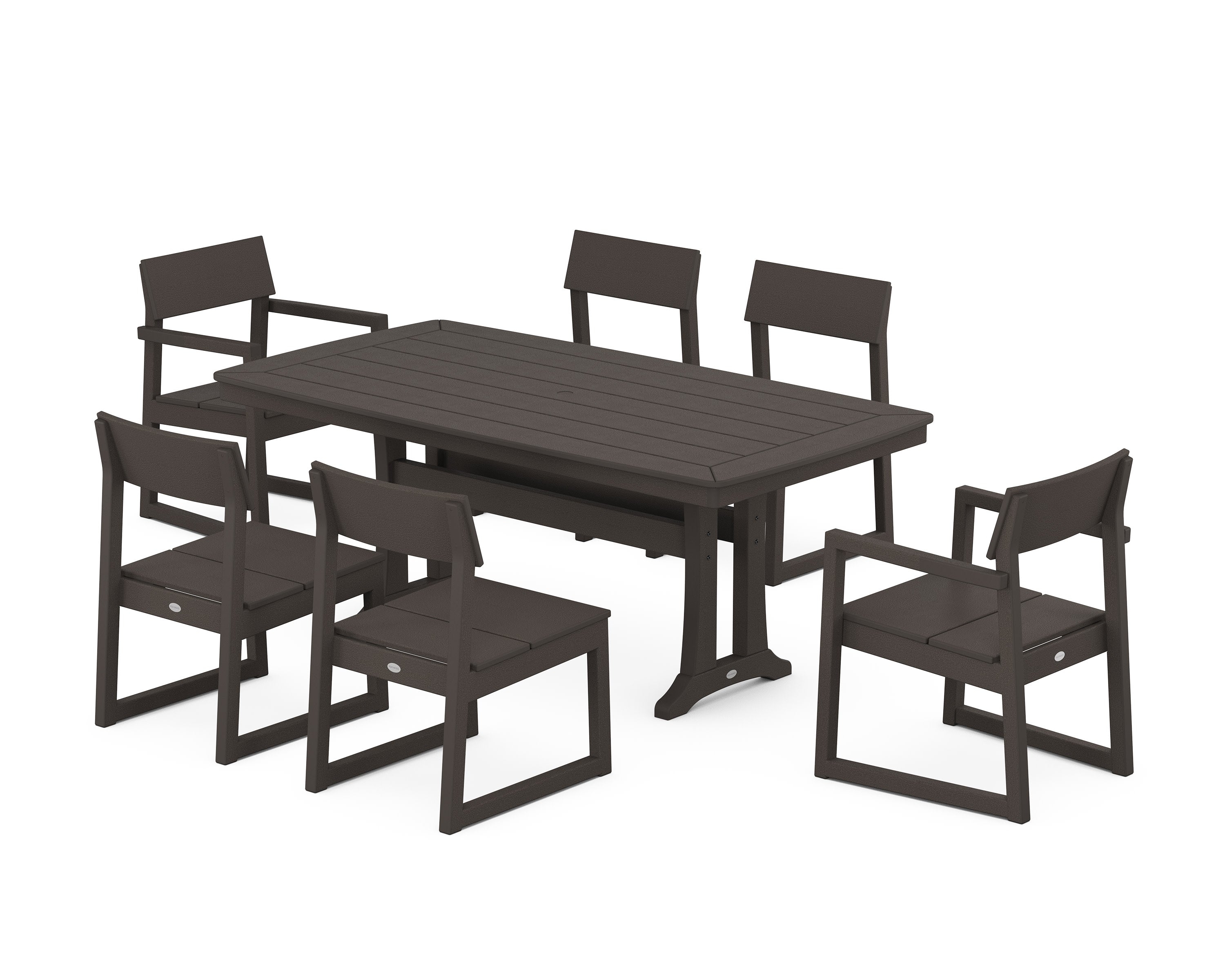 EDGE 7-Piece Dining Set with Trestle Legs in Vintage Coffee