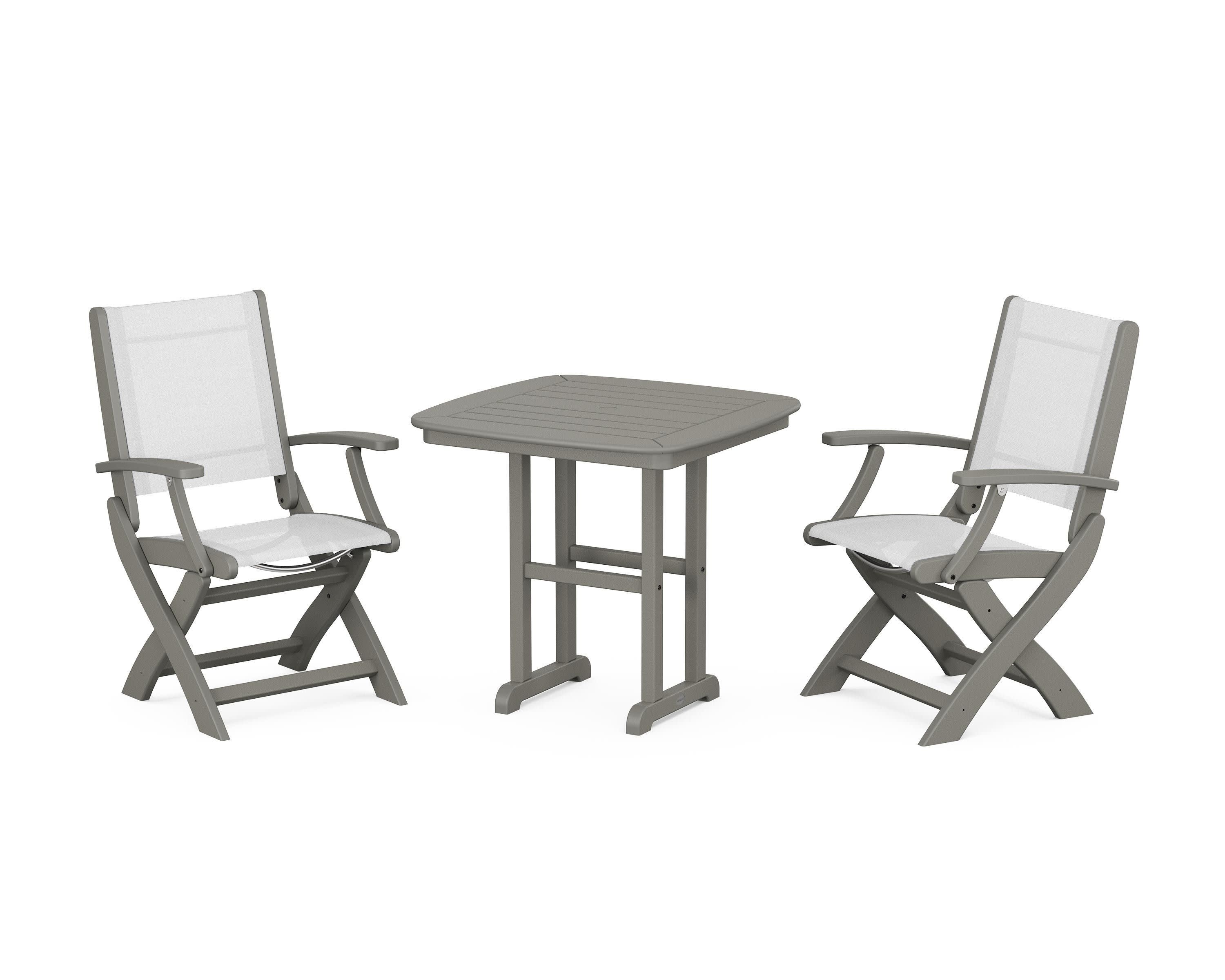 Coastal Folding Chair 3-Piece Dining Set in Slate Grey / White Sling
