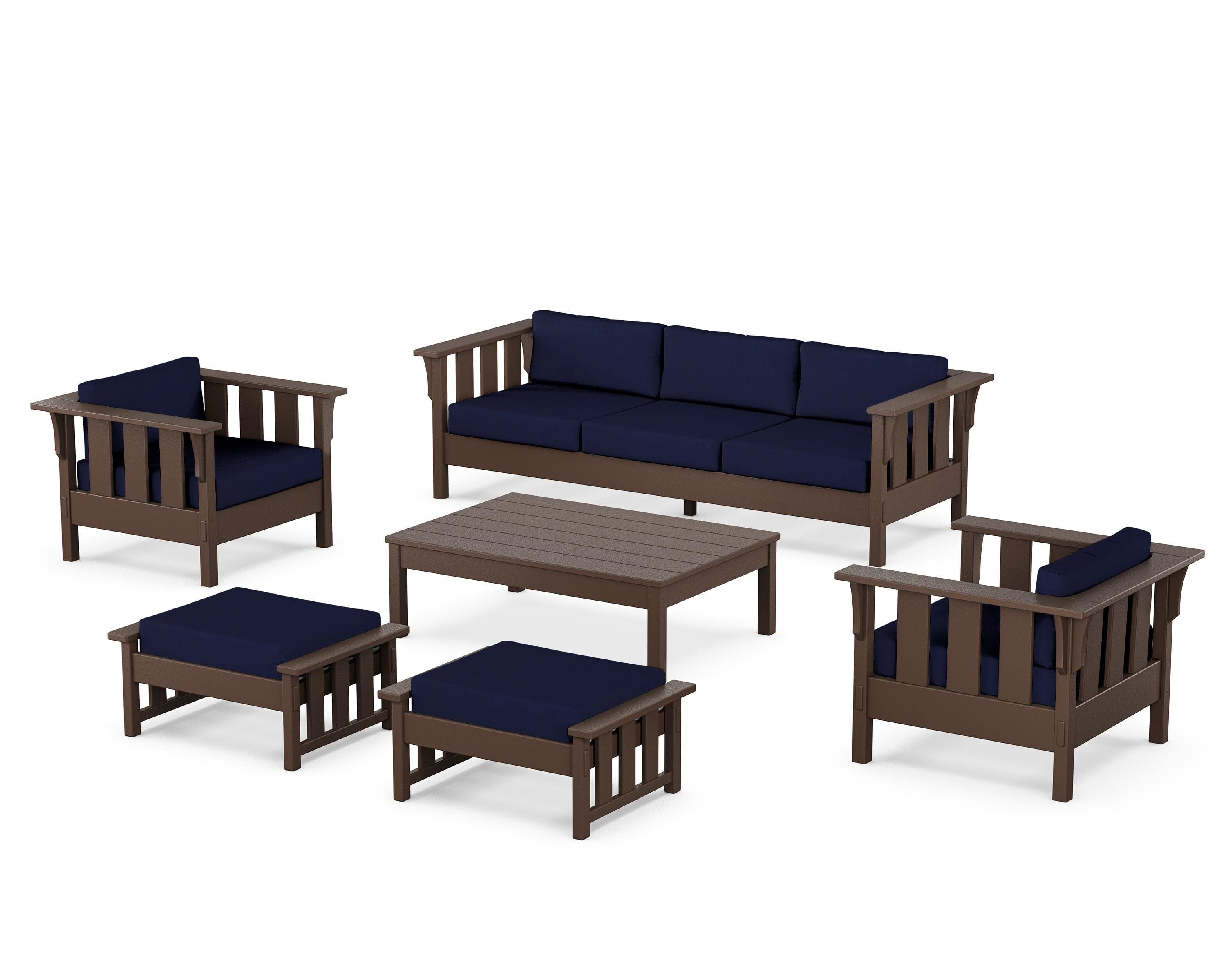 Acadia 6-Piece Lounge Sofa Set in Mahogany / Navy
