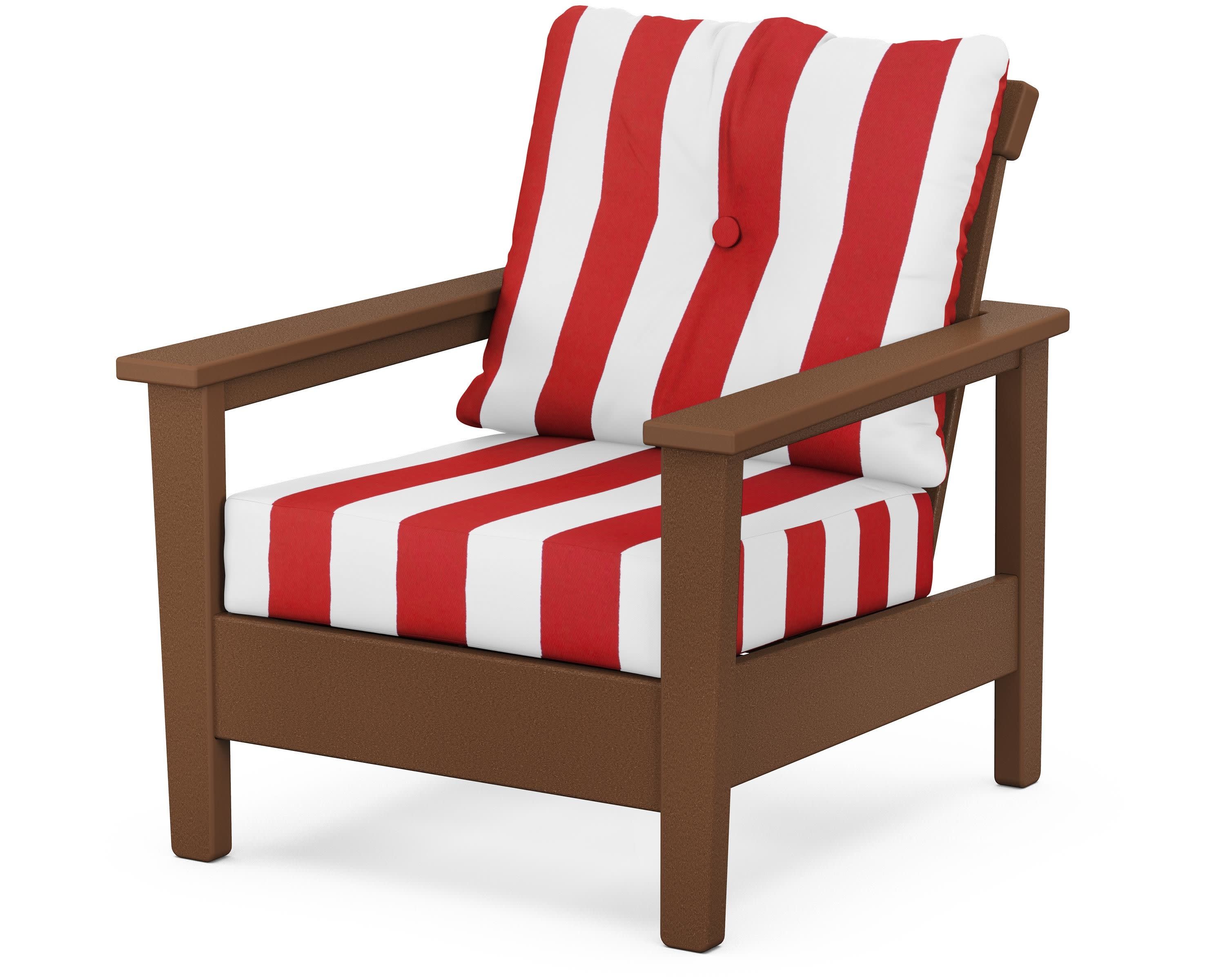 Prescott Deep Seating Chair in Teak / Cabana Stripe Crimson
