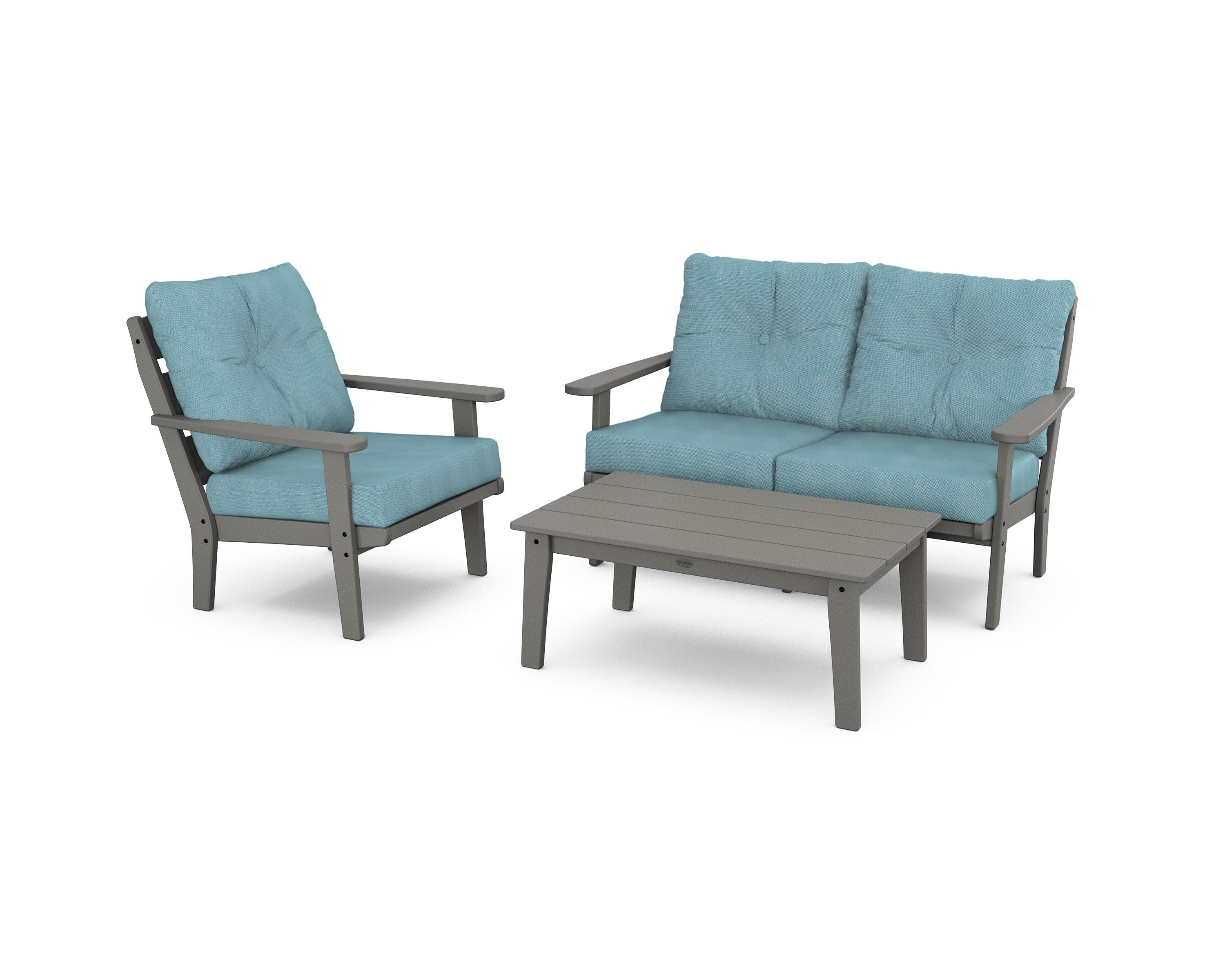 Lakeside 3-Piece Deep Seating Set in Slate Grey / Lattice Sky Blue