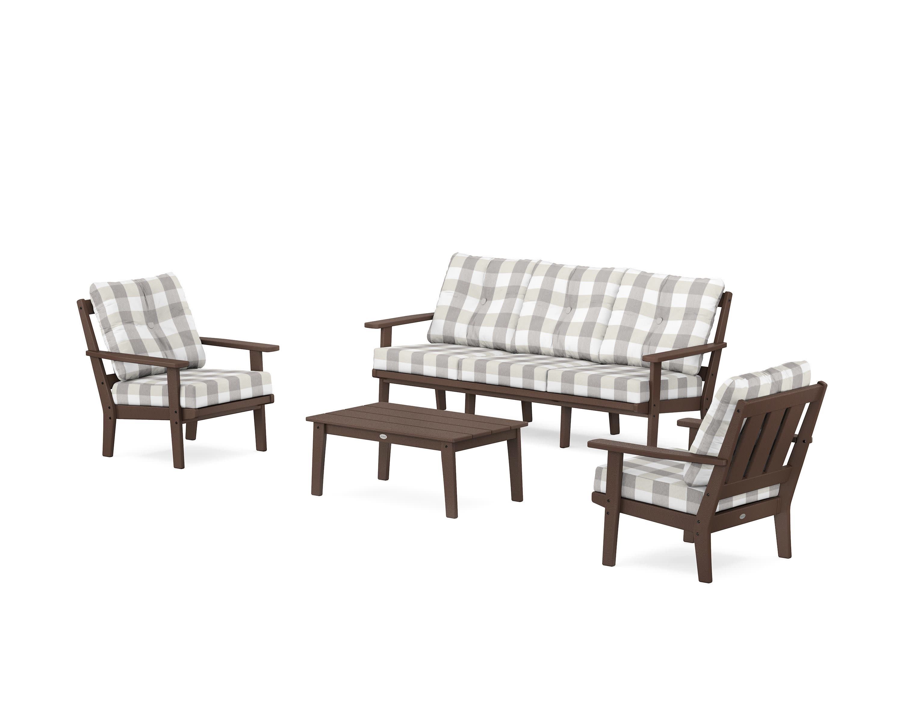 Oxford 4-Piece Deep Seating Set with Sofa in Mahogany / Buffalo Plaid Grey Mist