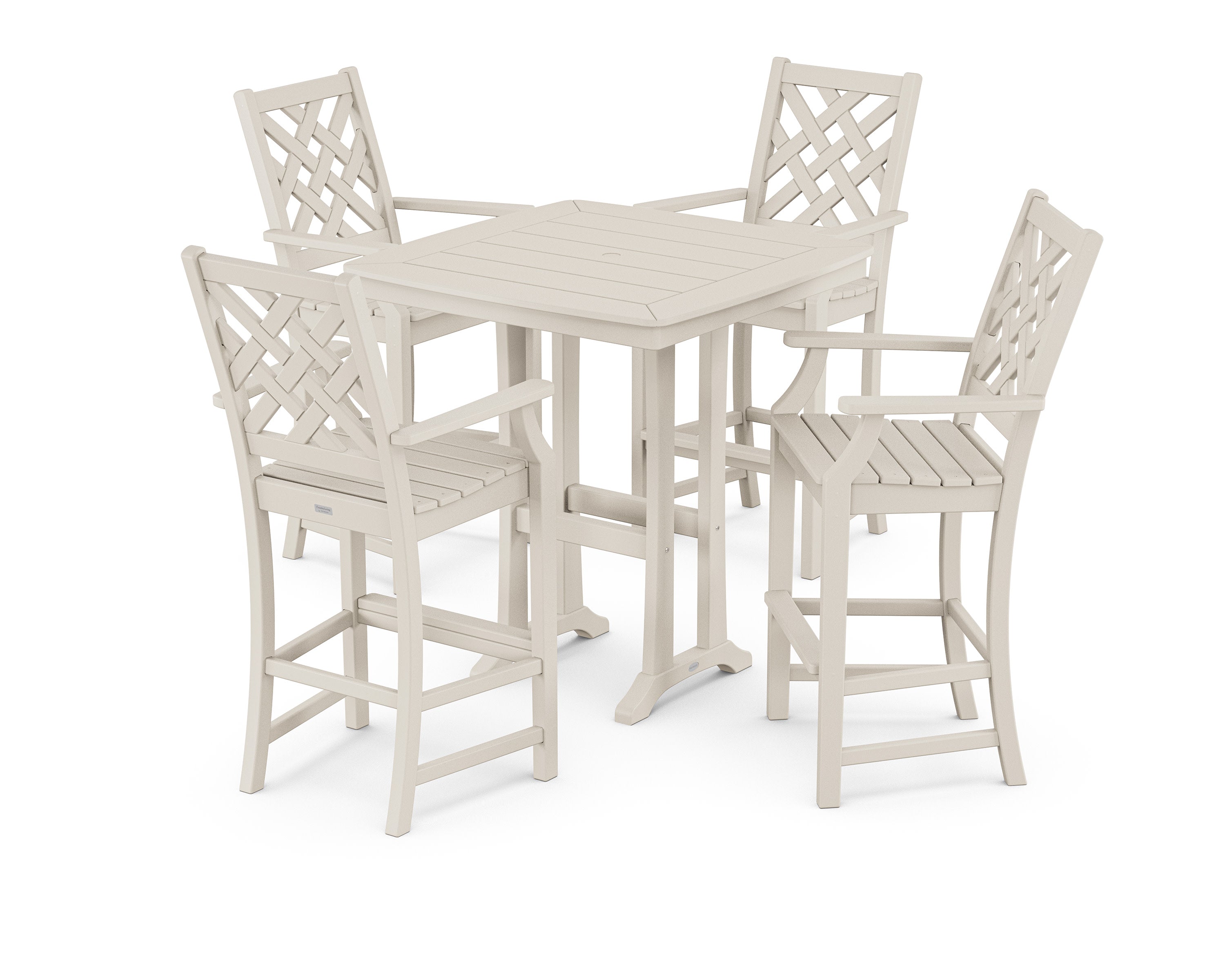 Wovendale 5-Piece Bar Set with Trestle Legs in Sand