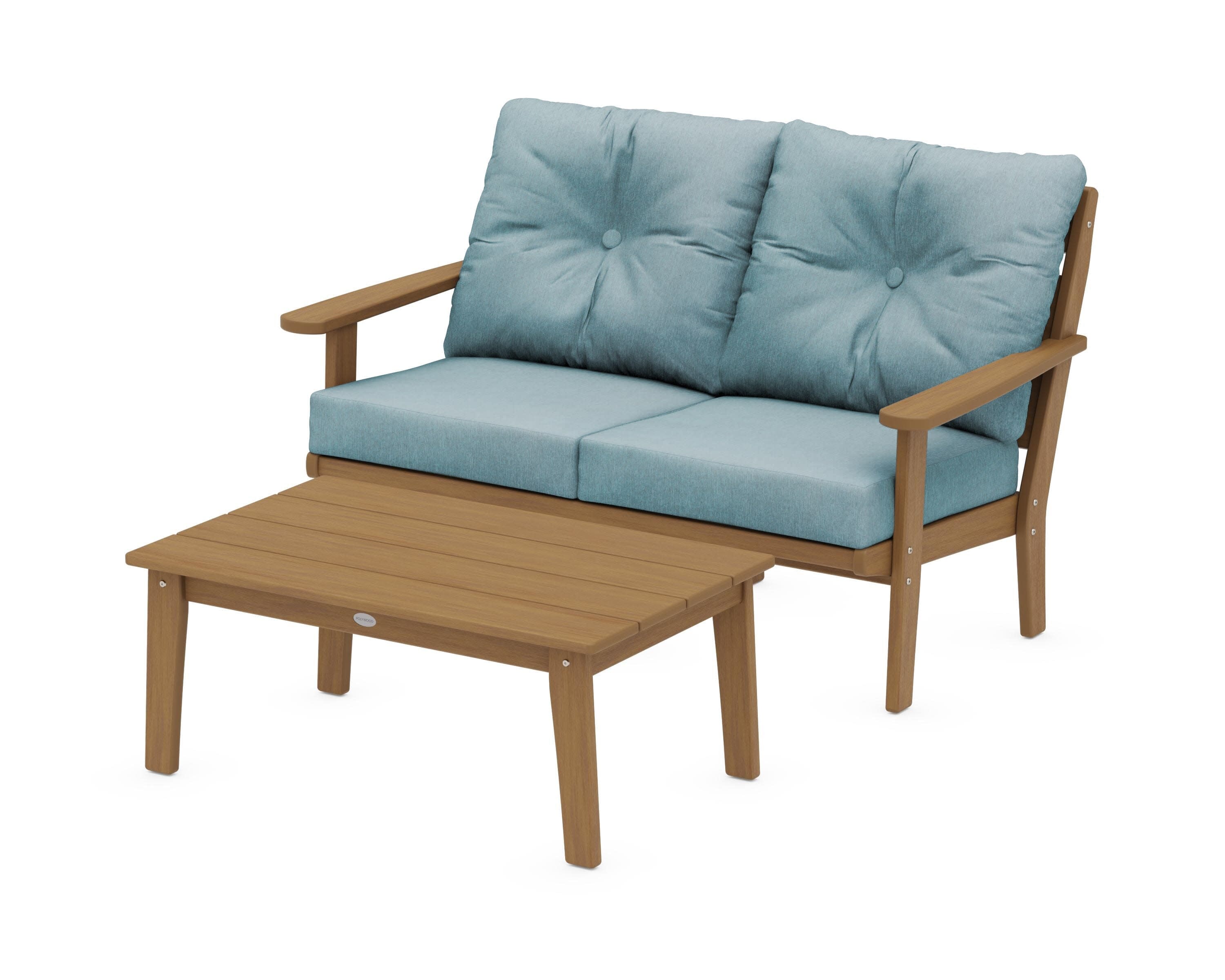Lakeside 2-Piece Lounge Loveseat Set in Natural / Ocean Teal