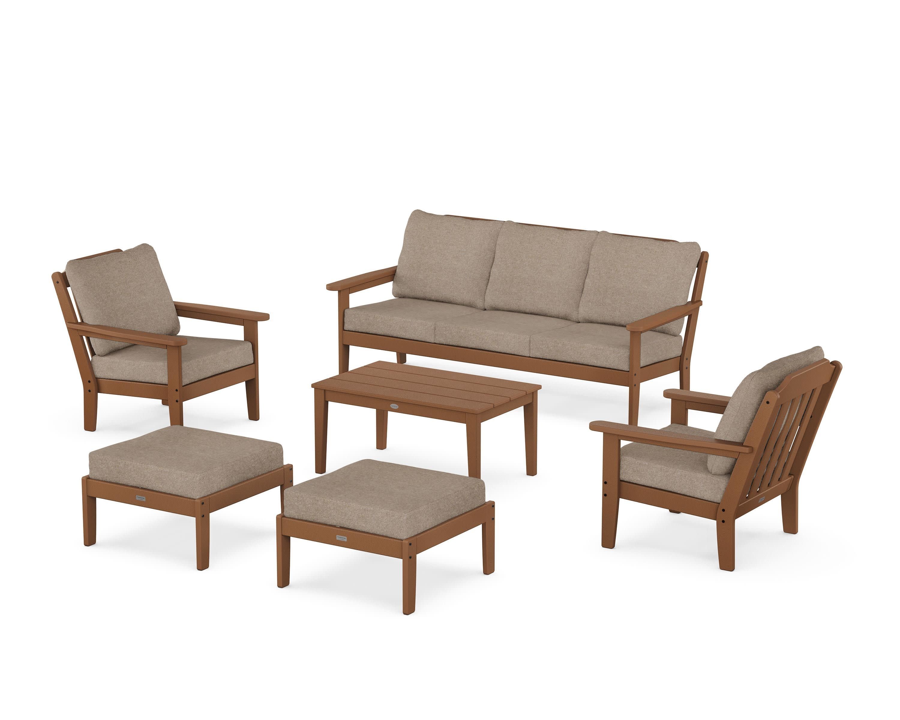 Cottage 6-Piece Lounge Sofa Set in Teak / Spiced Burlap